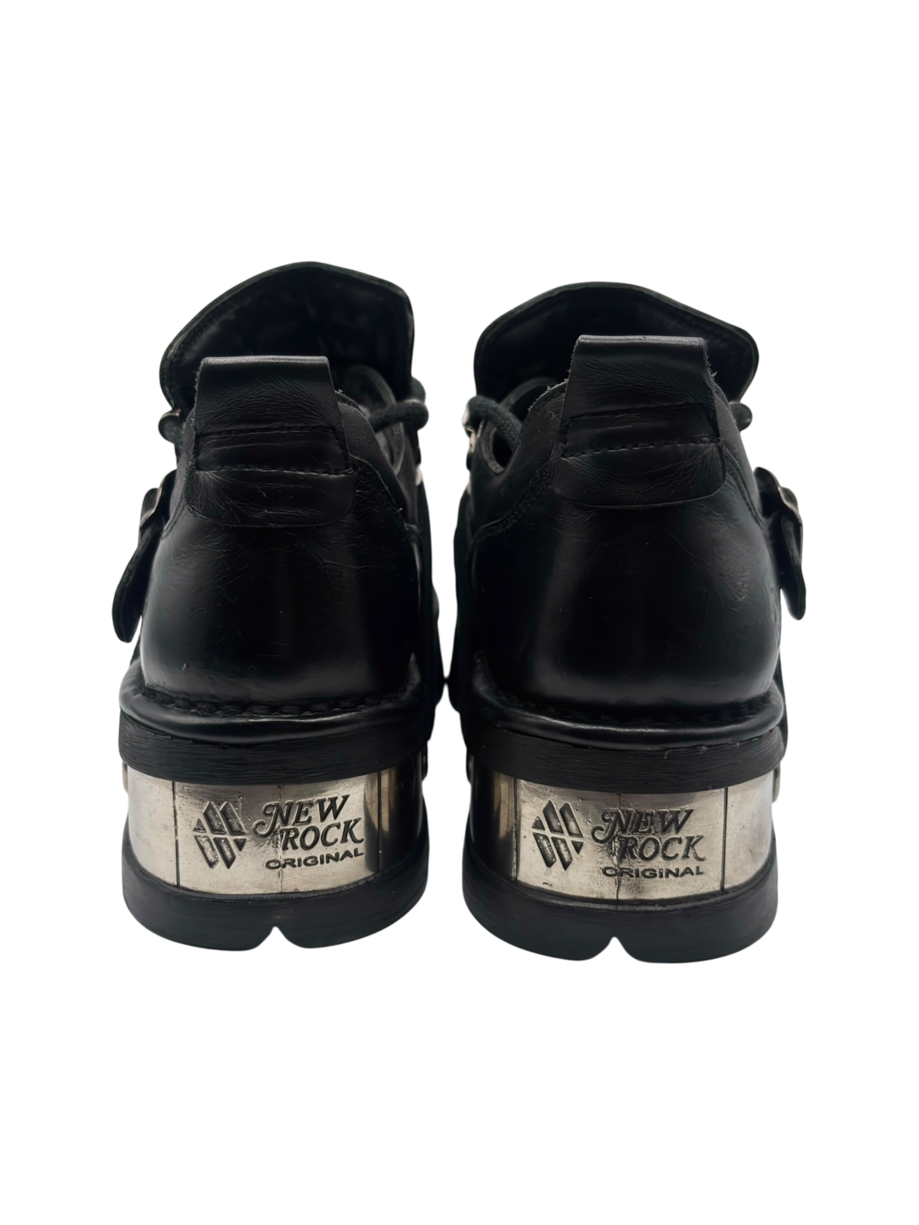 Vintage New Rock leather raised-heel buckle boots size 45