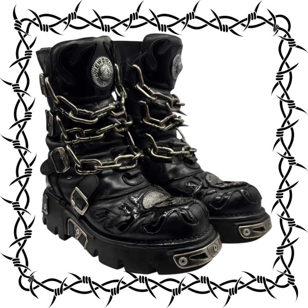 Vintage New Rock chained skull leather boots