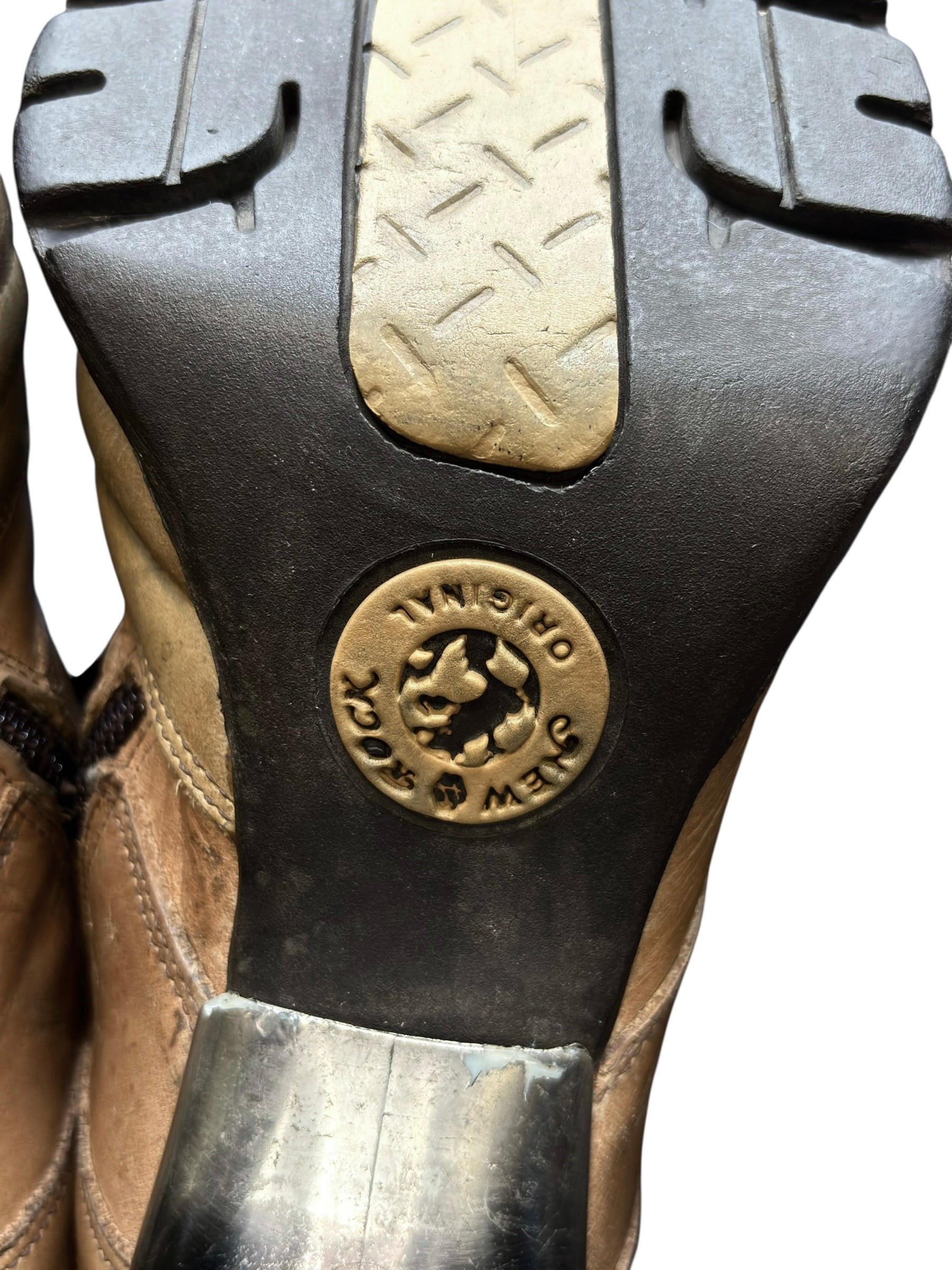 Vintage New Rock beige mid-calf leather biker heels size 37