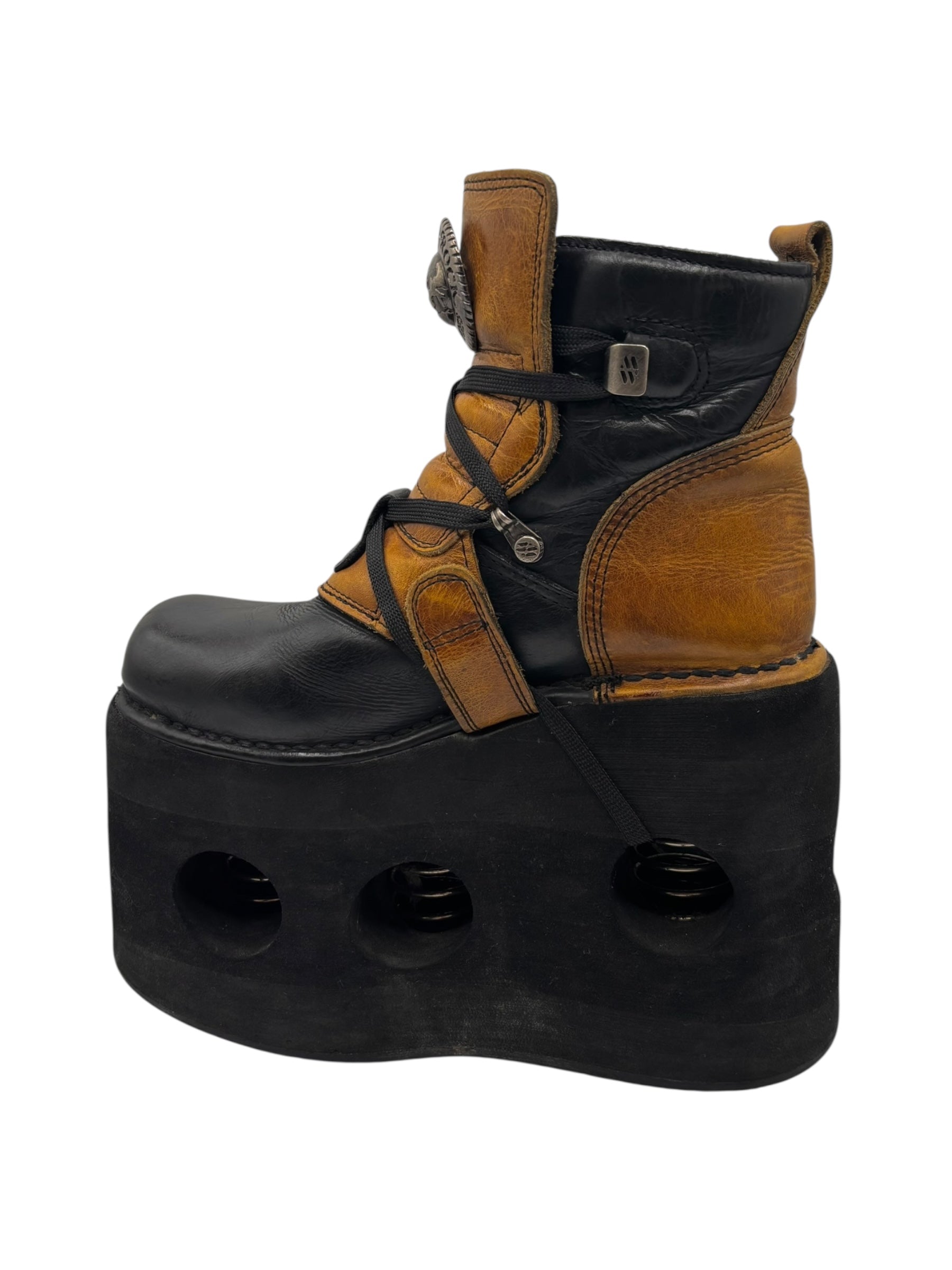 Vintage 90s New Rock jupiter black and yellow platform boots size 36