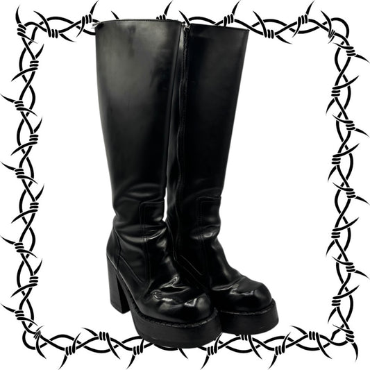 Vintage Destroy block platform knee high boots size 38