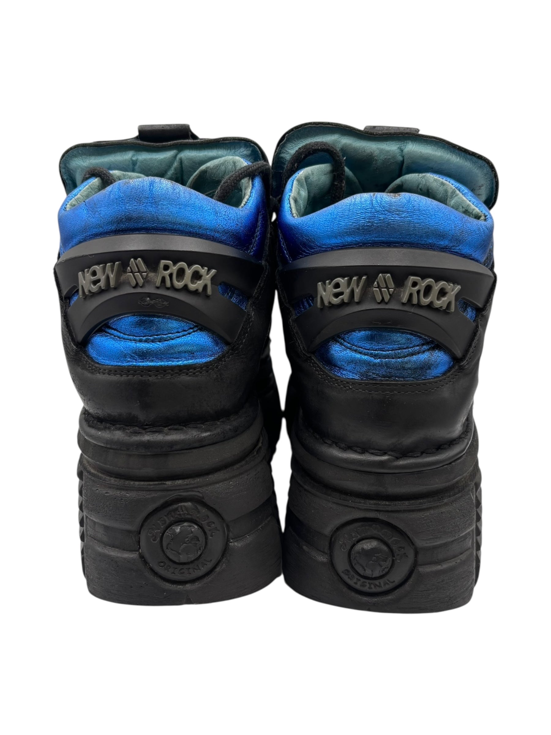 Rare vintage New Rock blue patterned M106 platform boots size 38