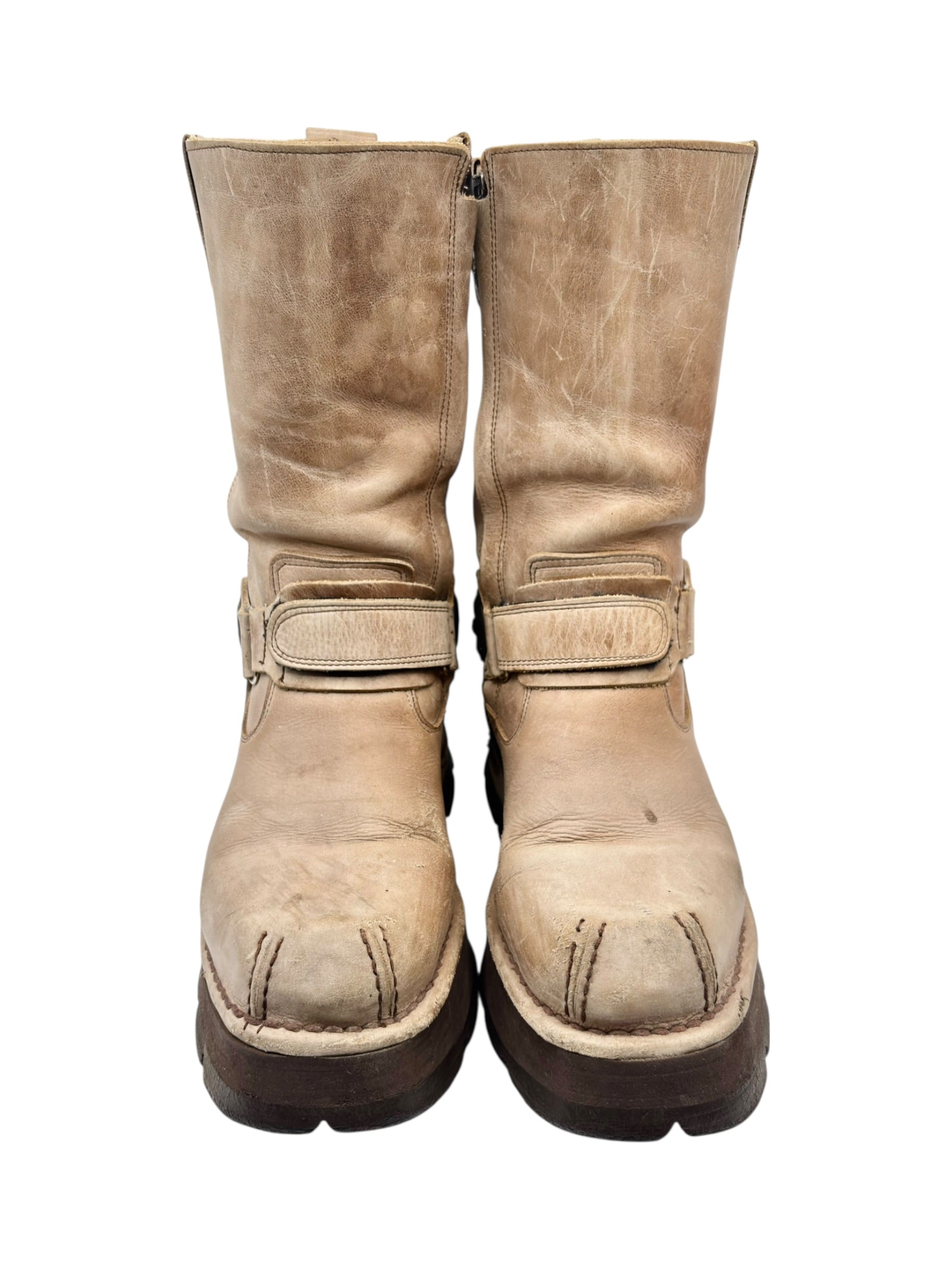 Vintage New Rock beige leather biker boots size 40