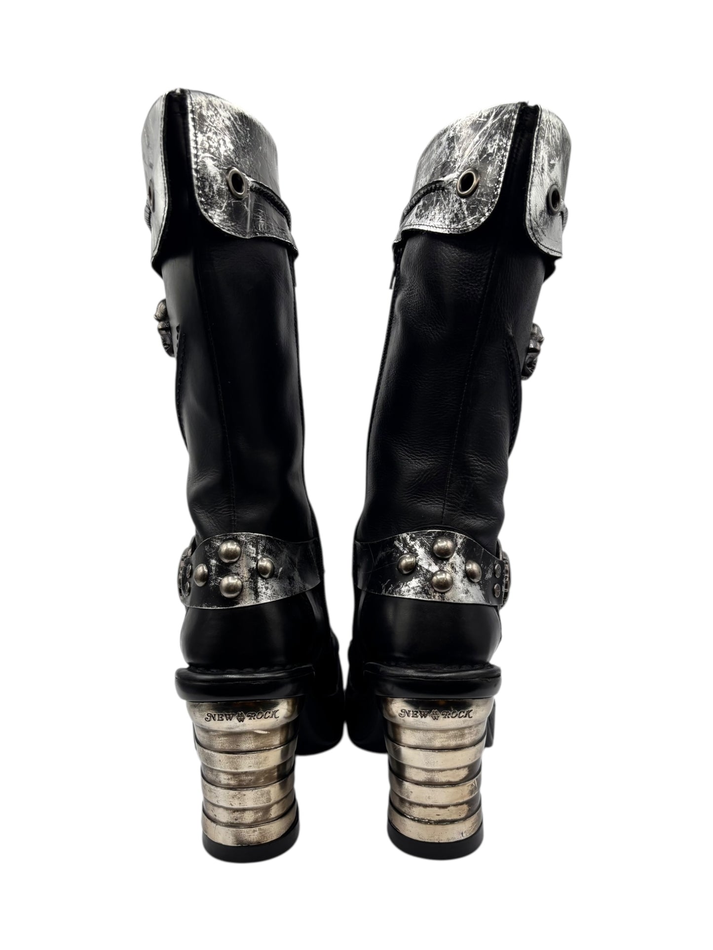 Vintage New Rock knee high round toe leather boots size 38