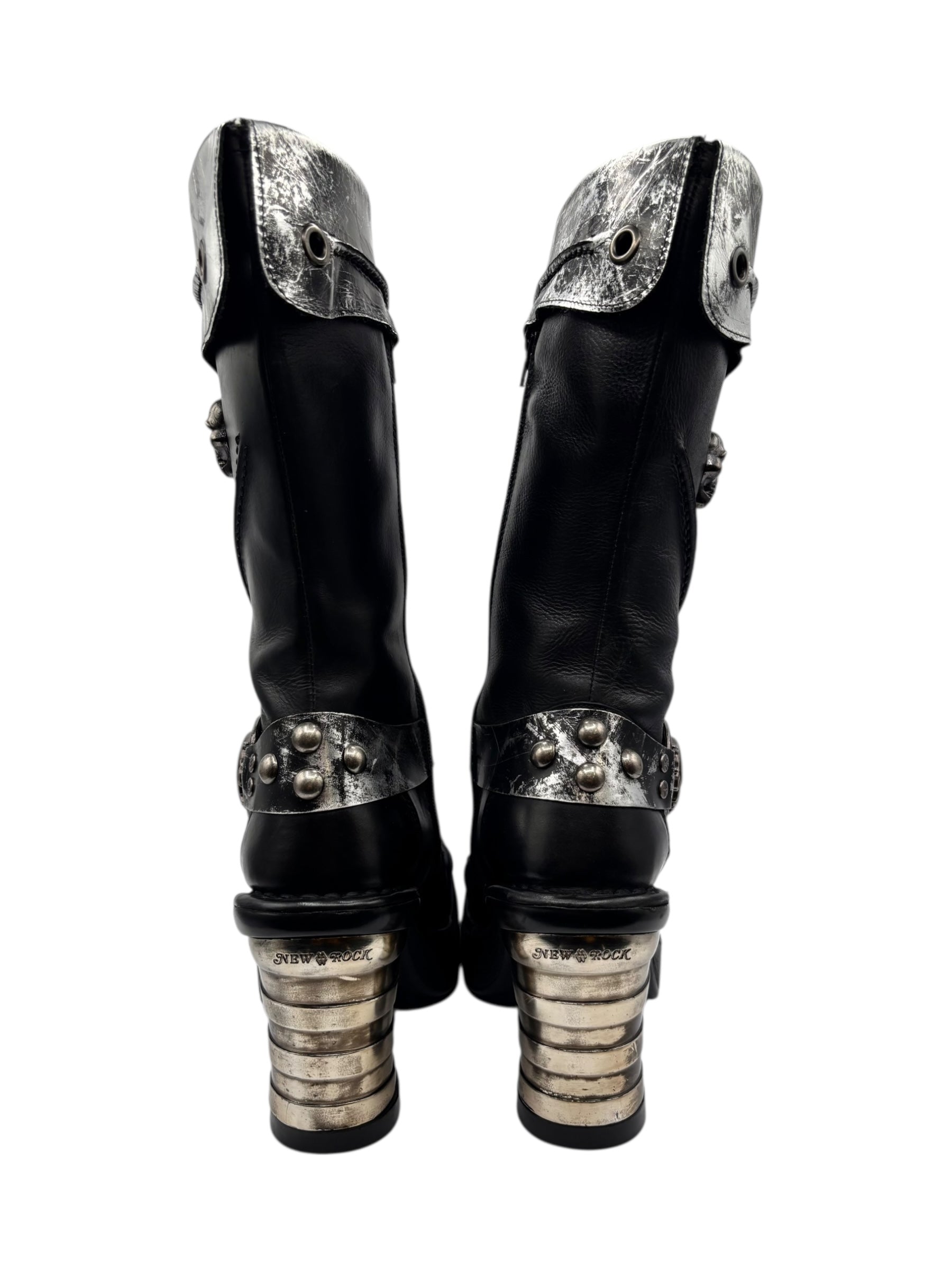 Vintage New Rock knee high round toe leather boots size 38