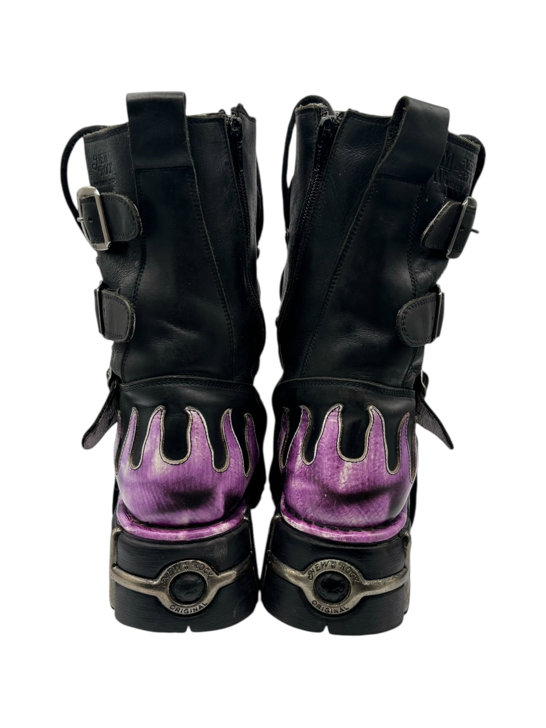 Vintage New Rock mid-calf purple flame platform boots size 39