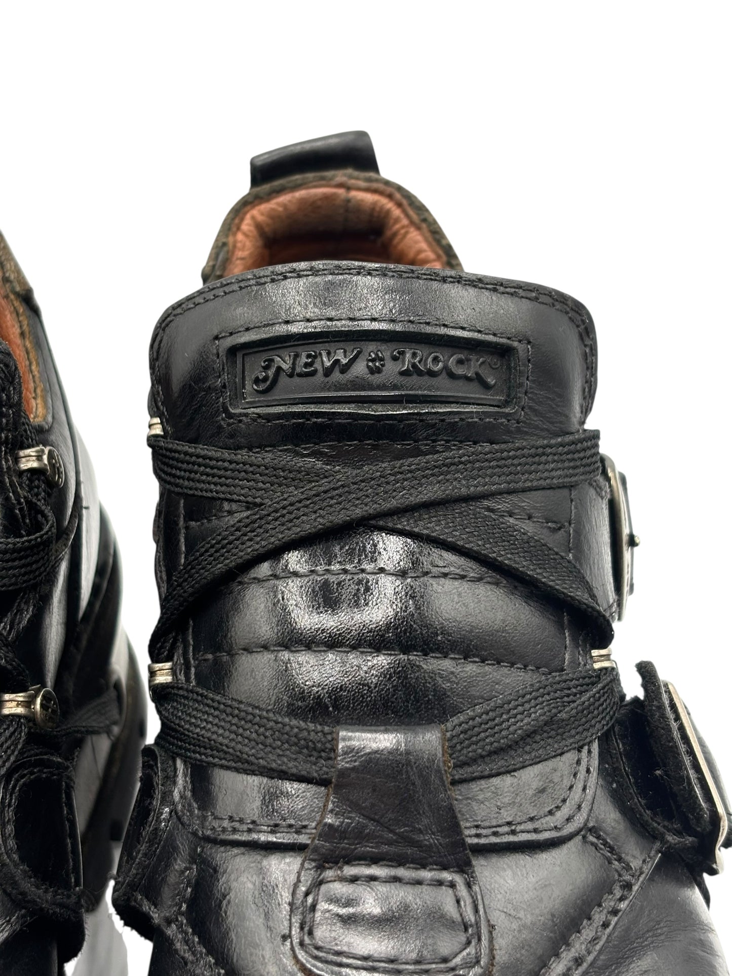 Vintage New Rock buckled raised-heel leather boots