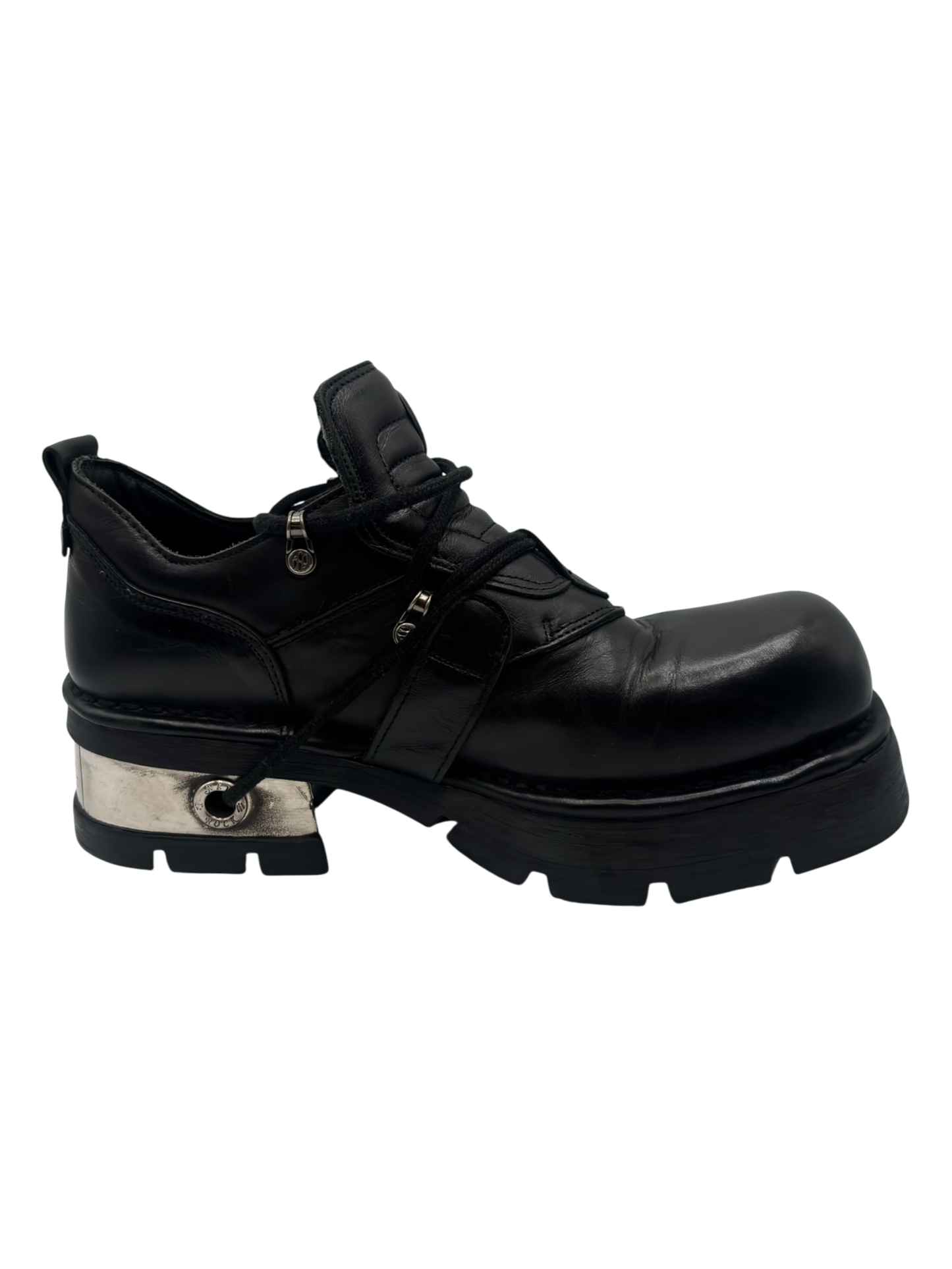 Vintage New Rock leather raised-heel buckle boots size 45