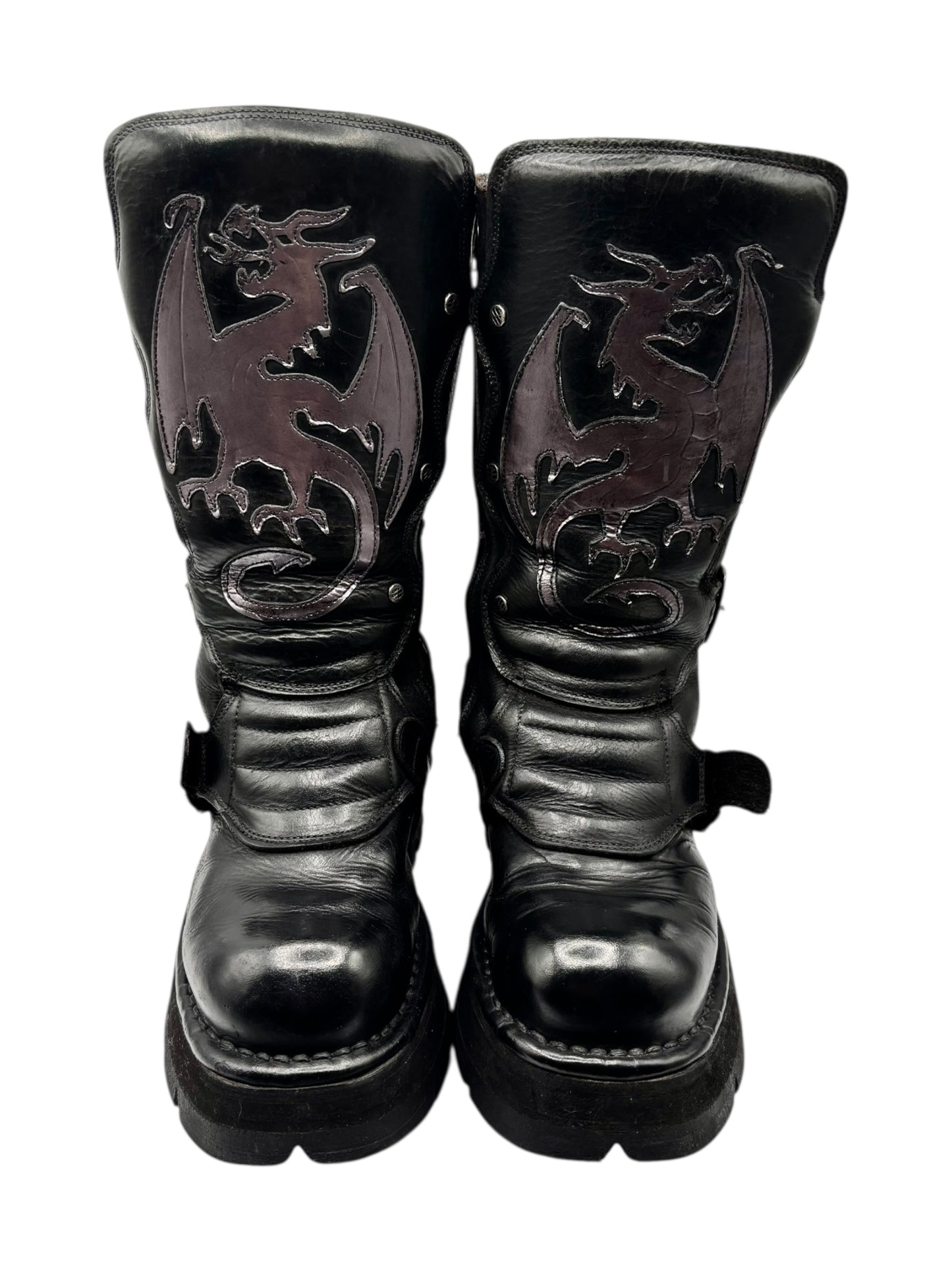Vintage New Rock purple dragon mid-calf leather boots size 39