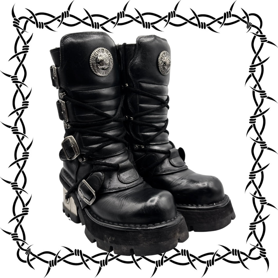 Vintage New Rock raised heel leather boots size 37