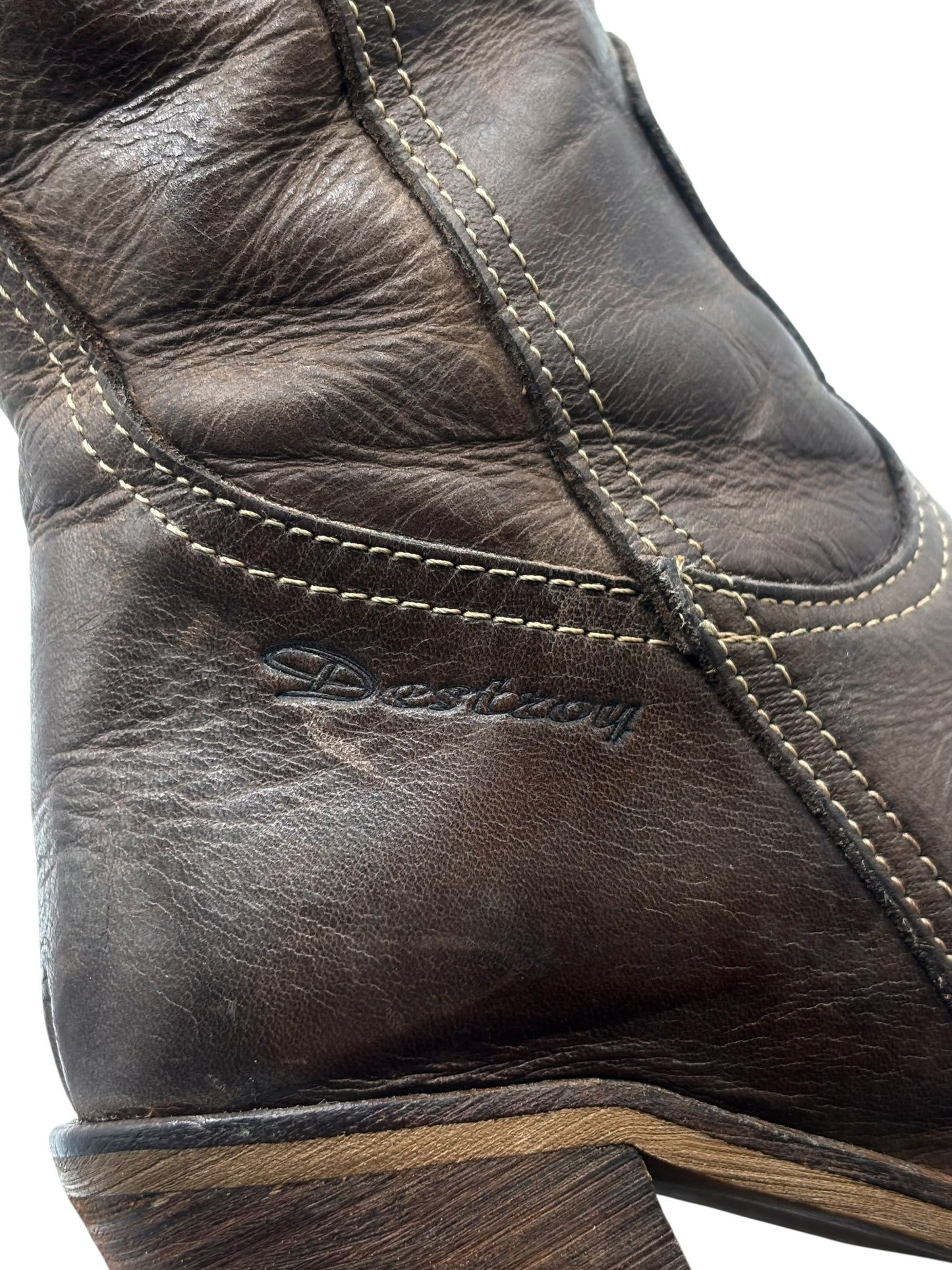 Vintage Destroy brown pointy leather boots size 36