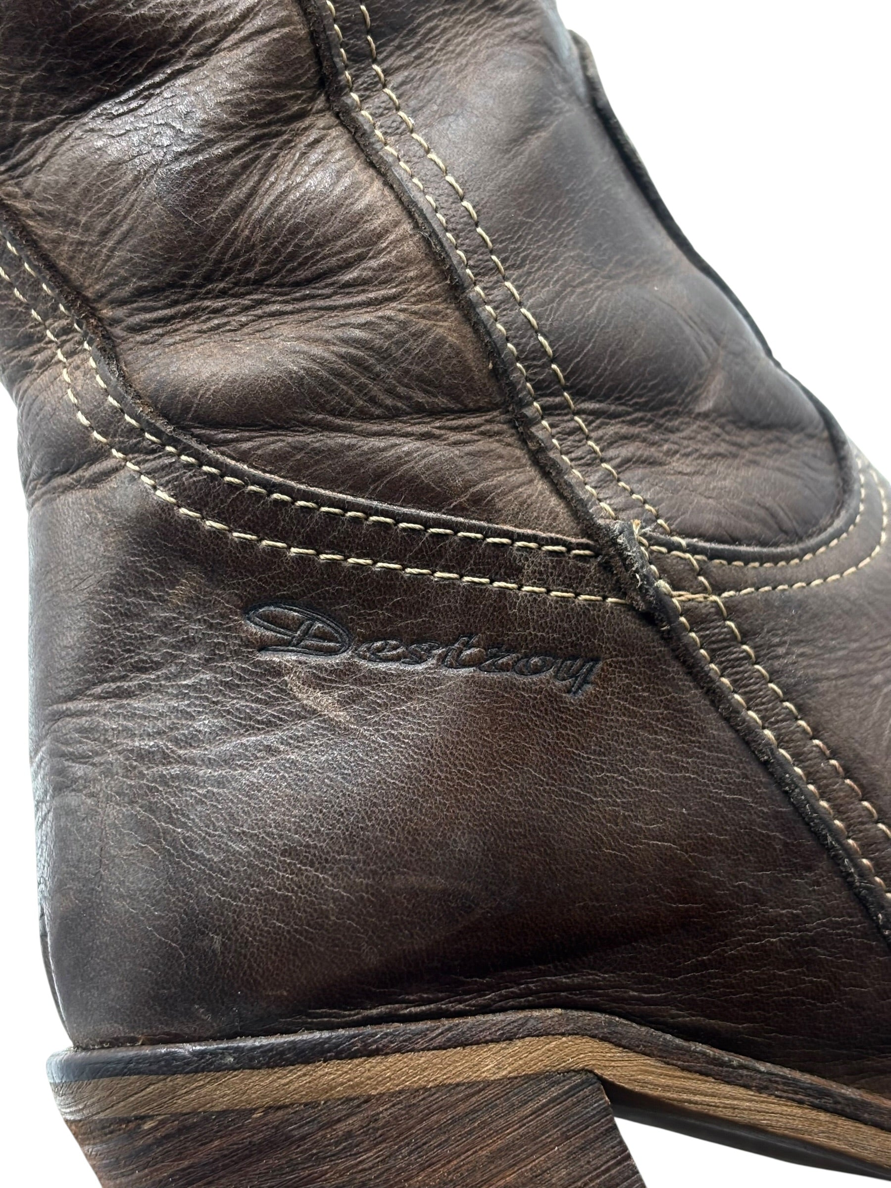 Vintage Destroy brown pointy leather boots size 36