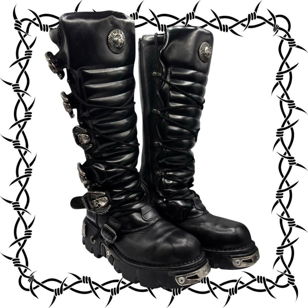 Vintage New Rock knee high reactor leather boots size 44