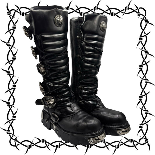 Vintage New Rock knee high reactor leather boots size 44