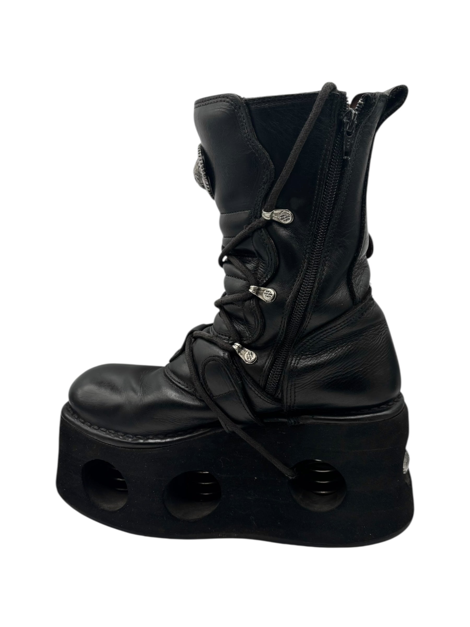Vintage 90s New Rock mid-calf leather Neptuno platform boots size 40