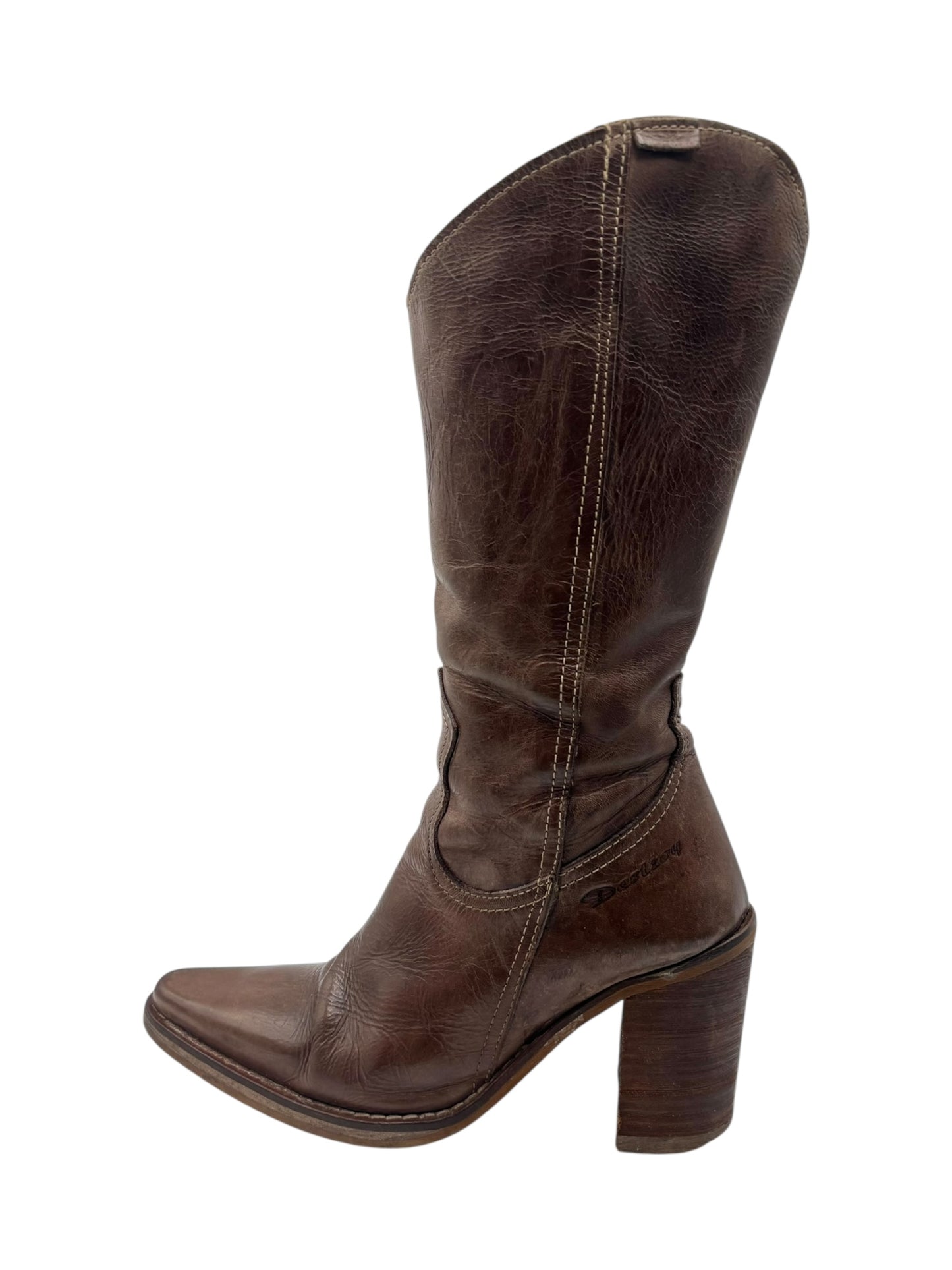 Vintage Destroy brown pointy leather boots size 36