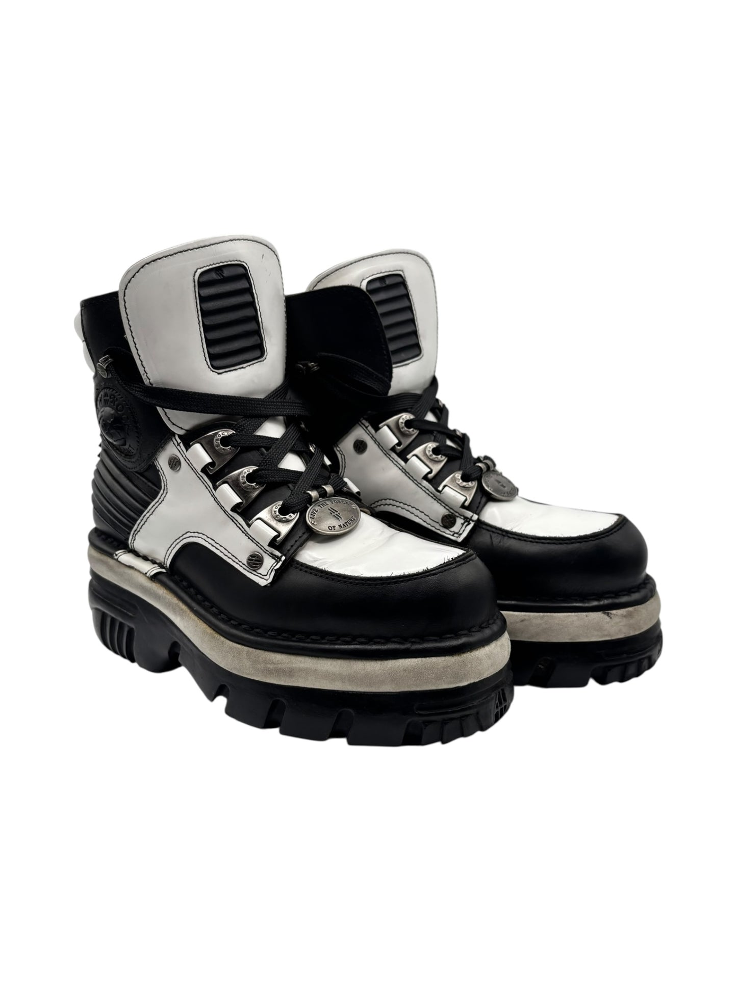 Vintage New Rock black and white leather platform boots