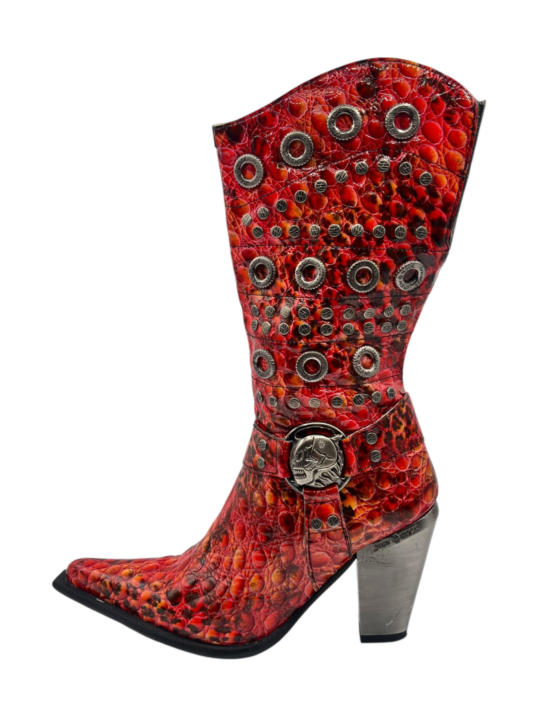 Vintage New Rock ruby mid-calf leather biker heels size 41