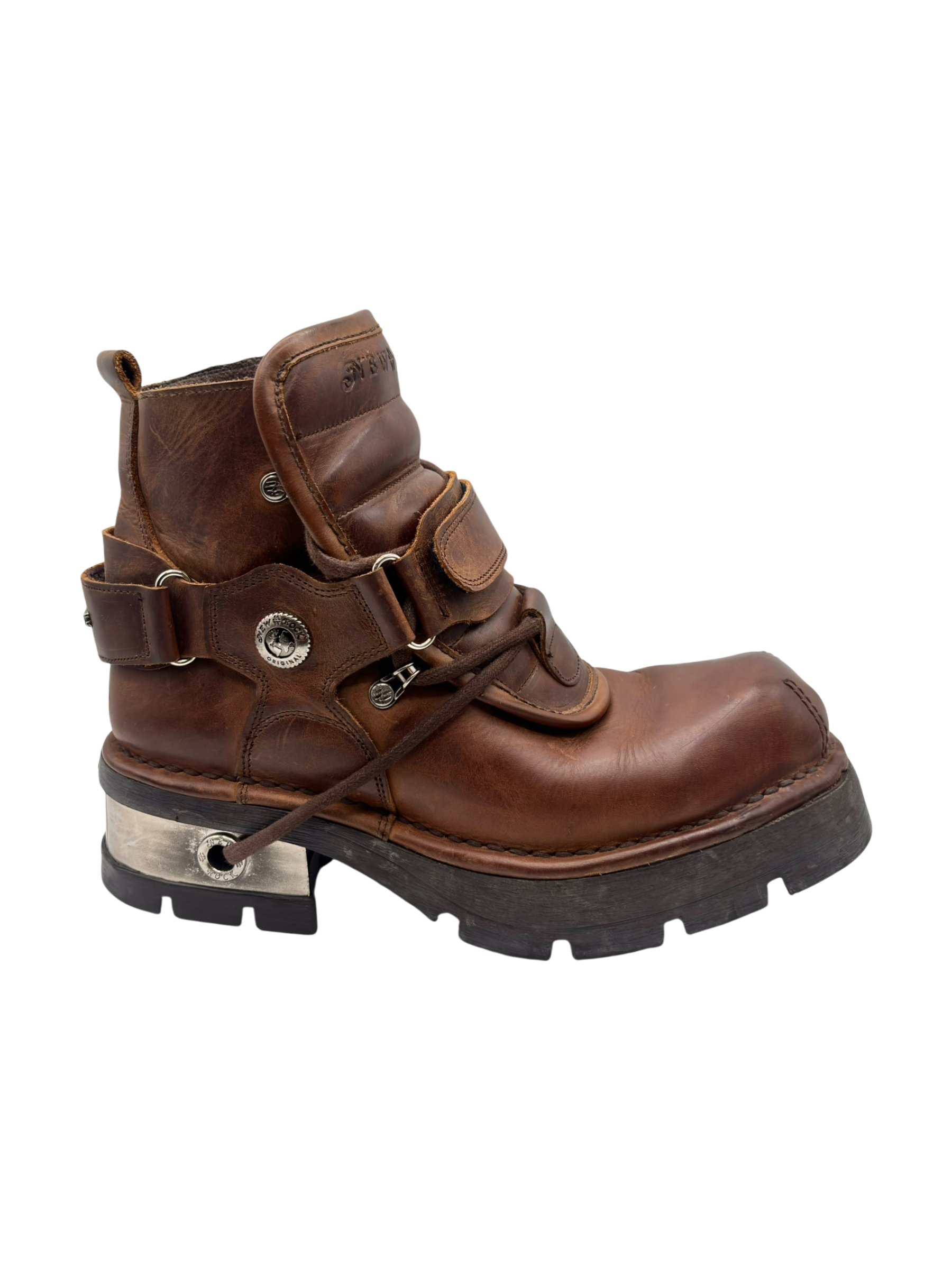 Vintage New Rock brown leather raised-heel ankle boots size 41