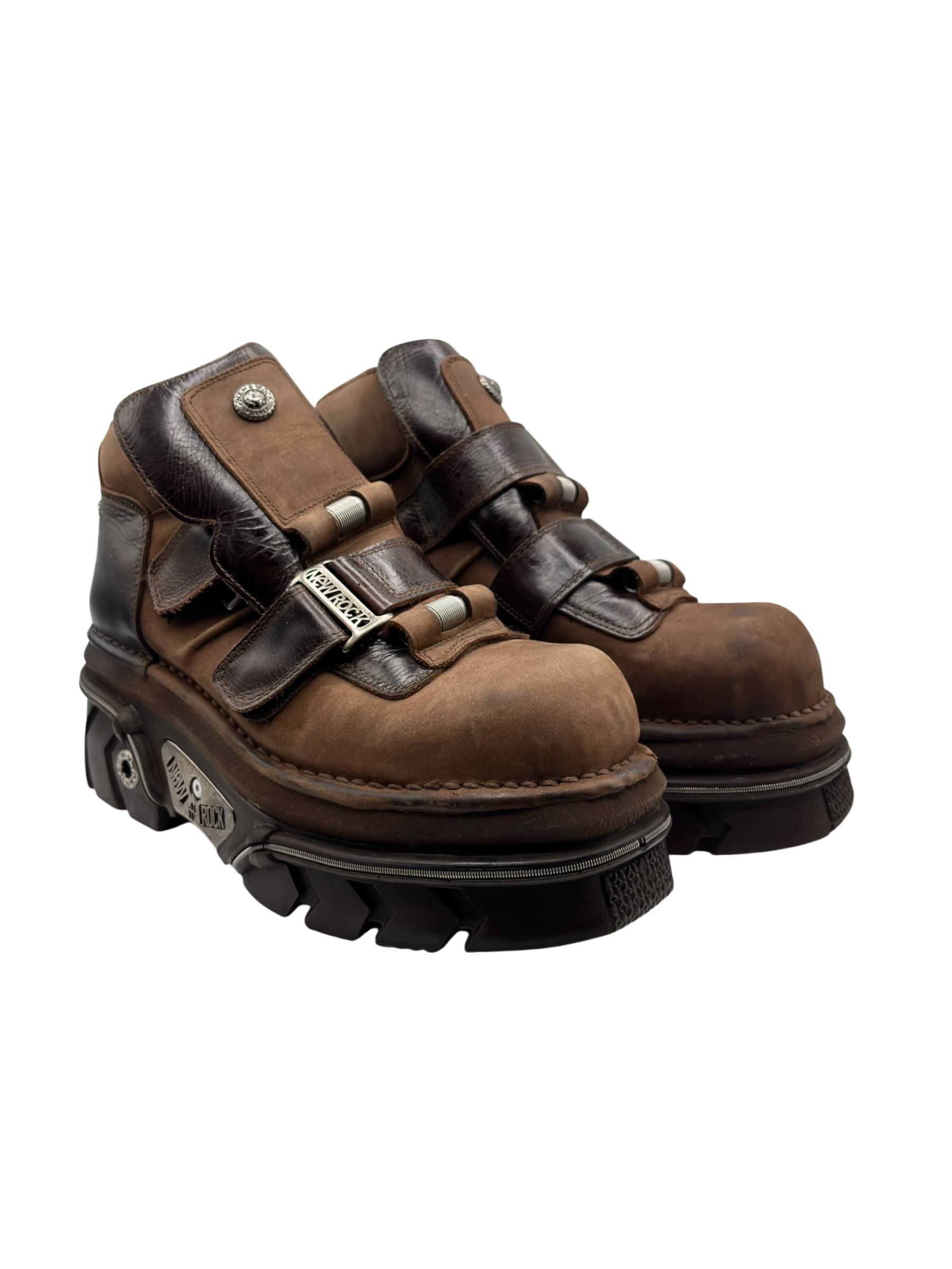 Vintage New Rock brown buckle platform boots size 45