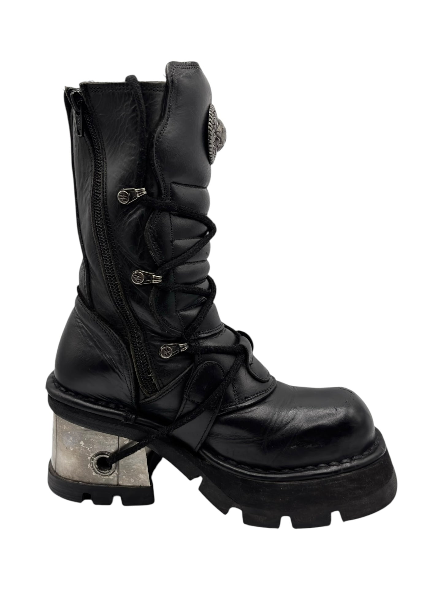 Vintage New Rock raised heel leather boots size 37