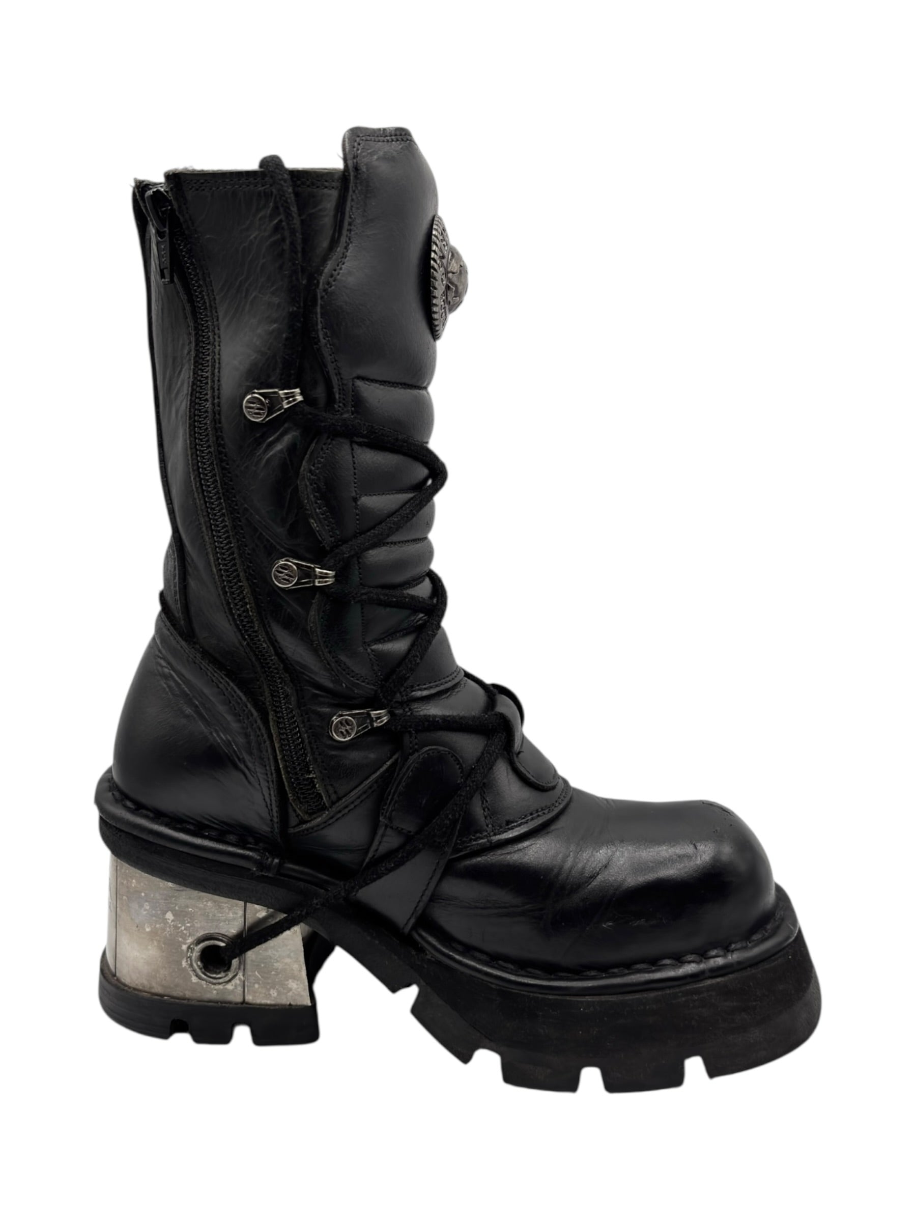 Vintage New Rock raised heel leather boots size 37