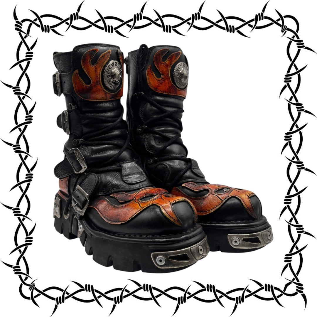 Vintage New Rock mid-calf flame reactor boots size 38
