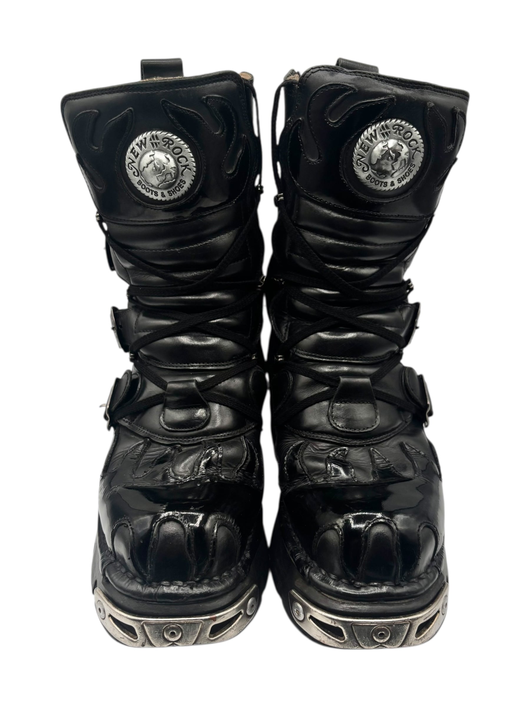 Vintage New Rock mid-calf black flame reactor boots size 40