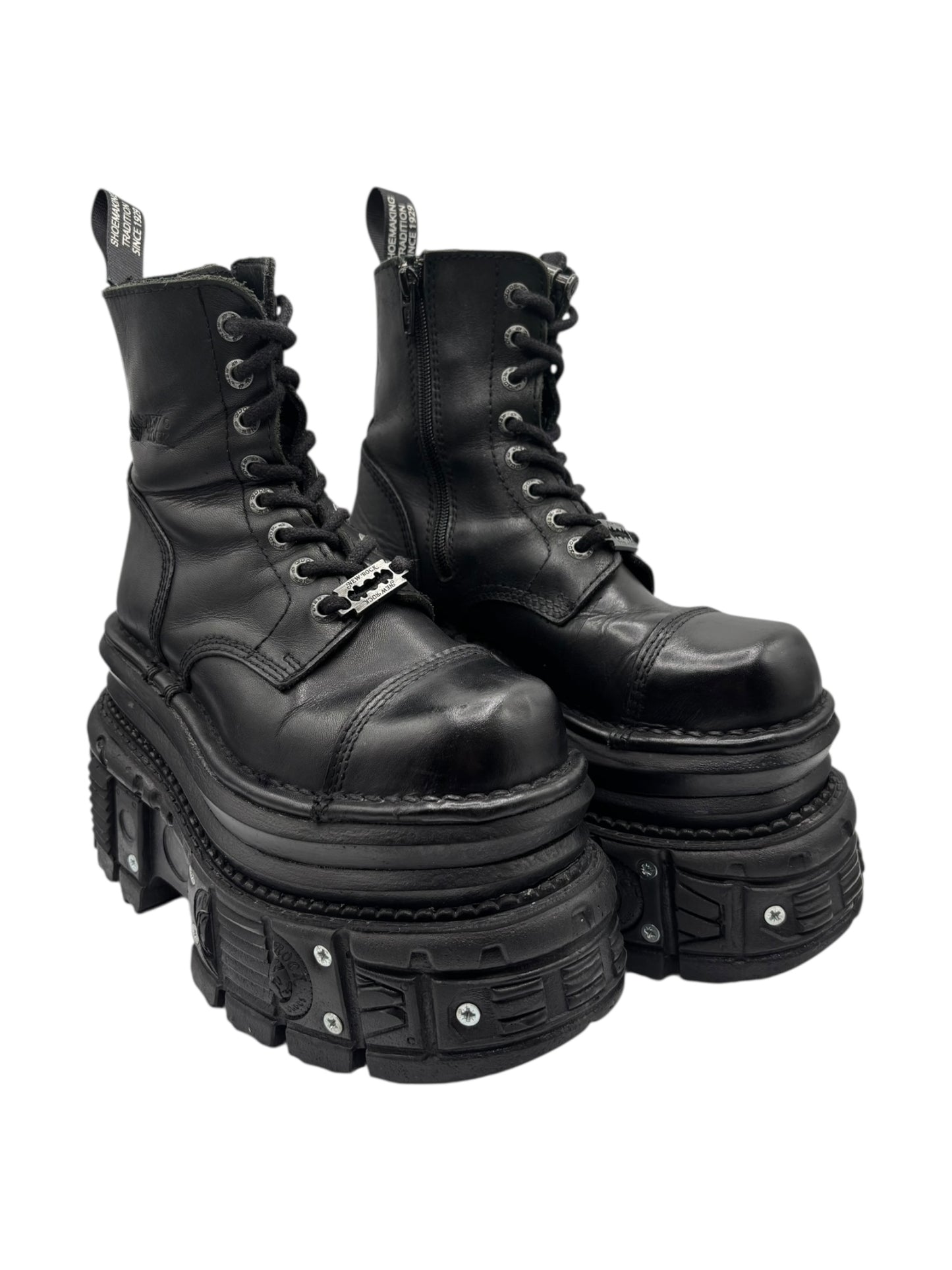 Vintage New Rock mega platform techno leather boots size 36