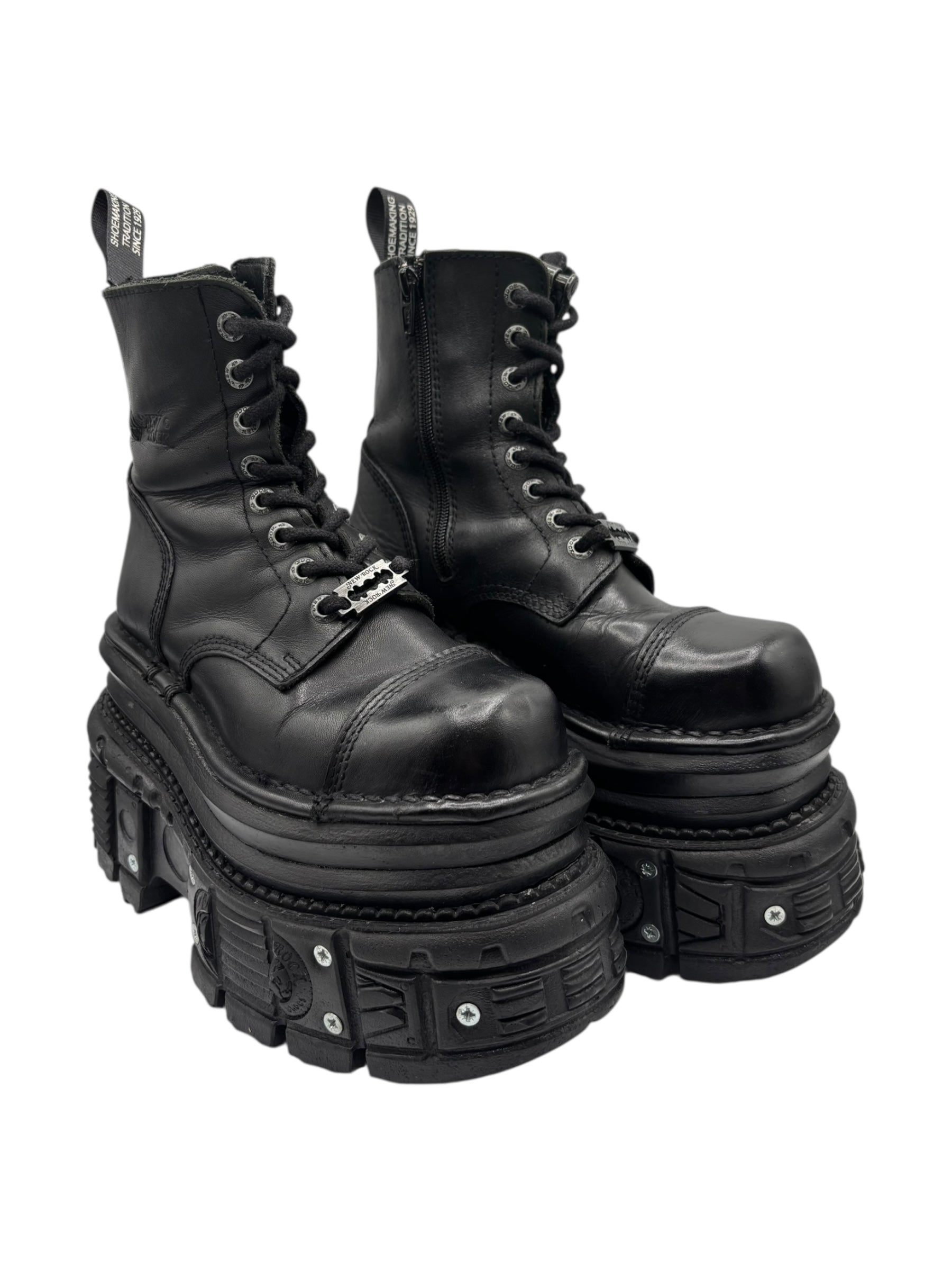 Vintage New Rock mega platform techno leather boots size 36