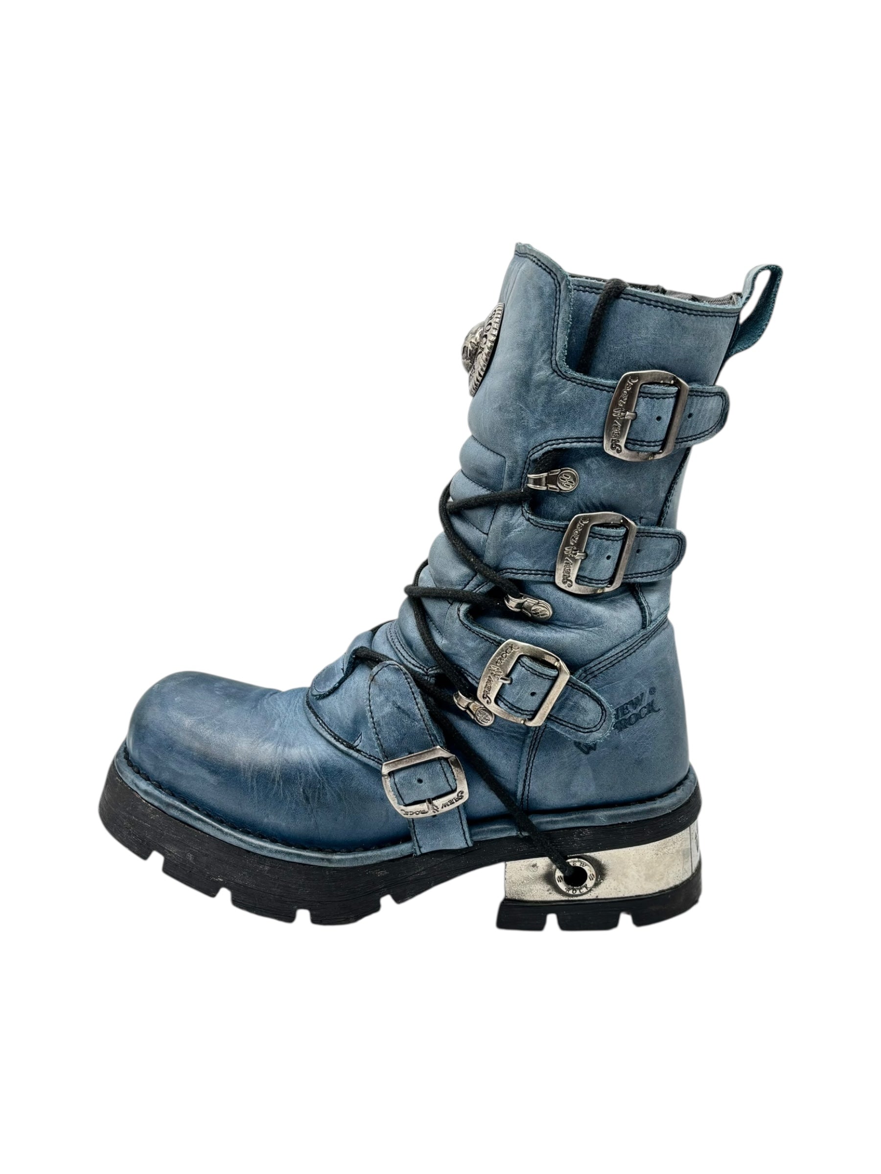 Rare vintage New Rock blue leather mid-calf boots. size 41