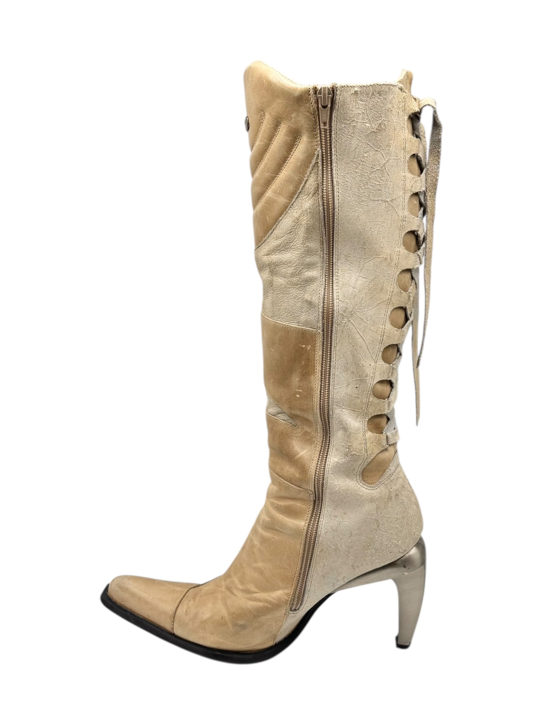 Beautiful vintage New Rock beige knee high boots size 40