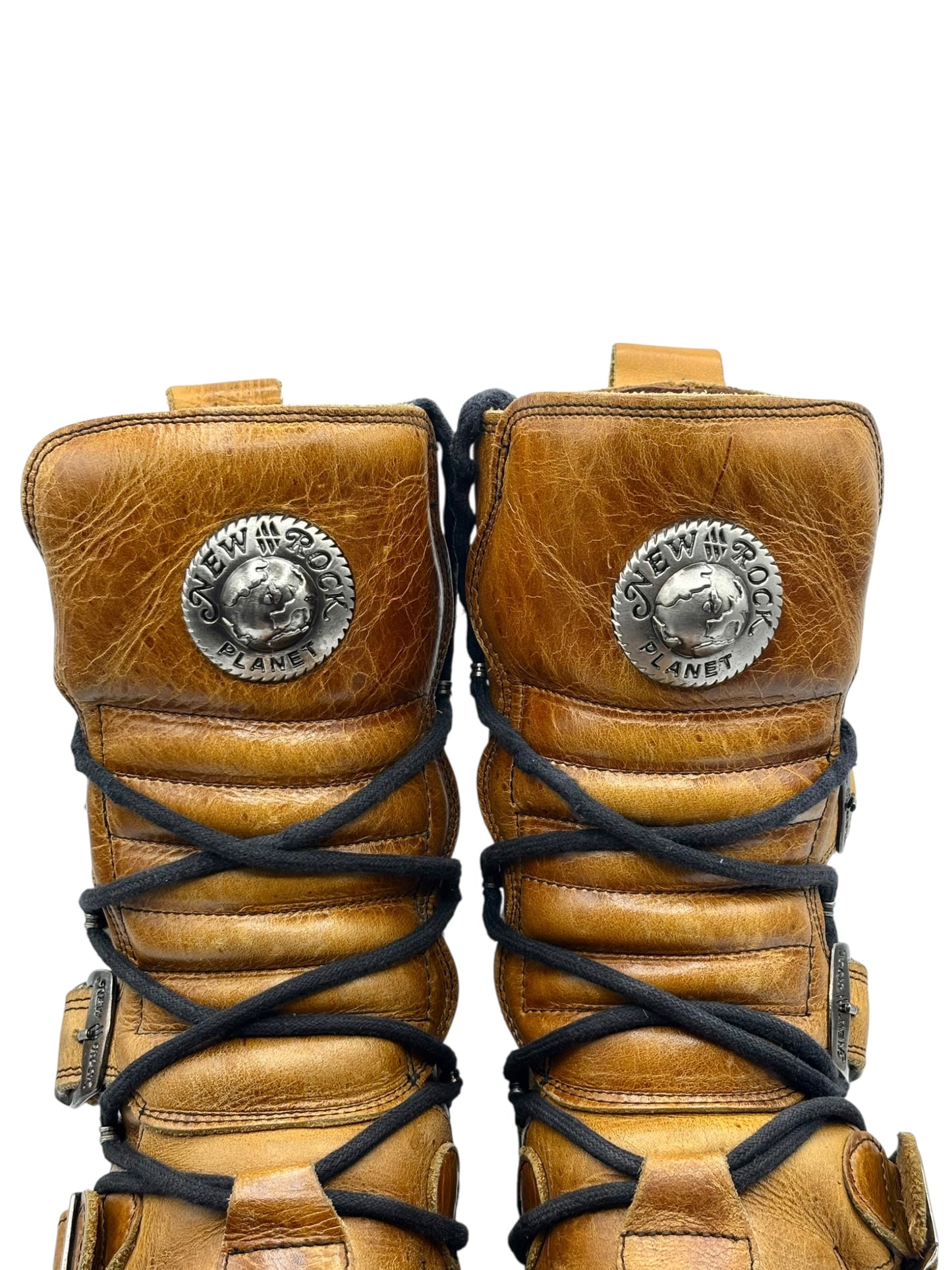 Vintage New Rock yellow raised heel leather boots size 39