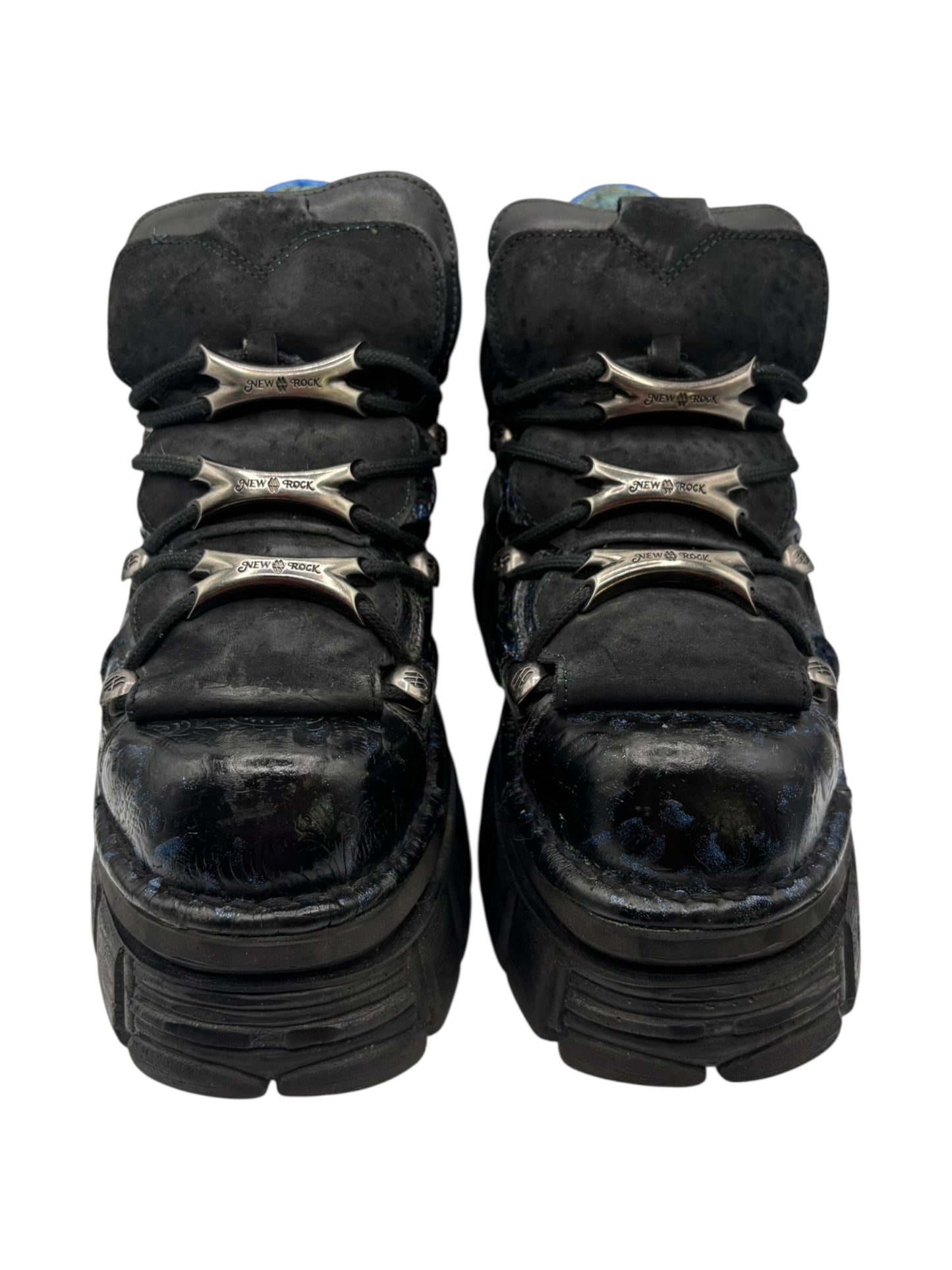 Rare vintage New Rock blue patterned M106 platform boots size 38