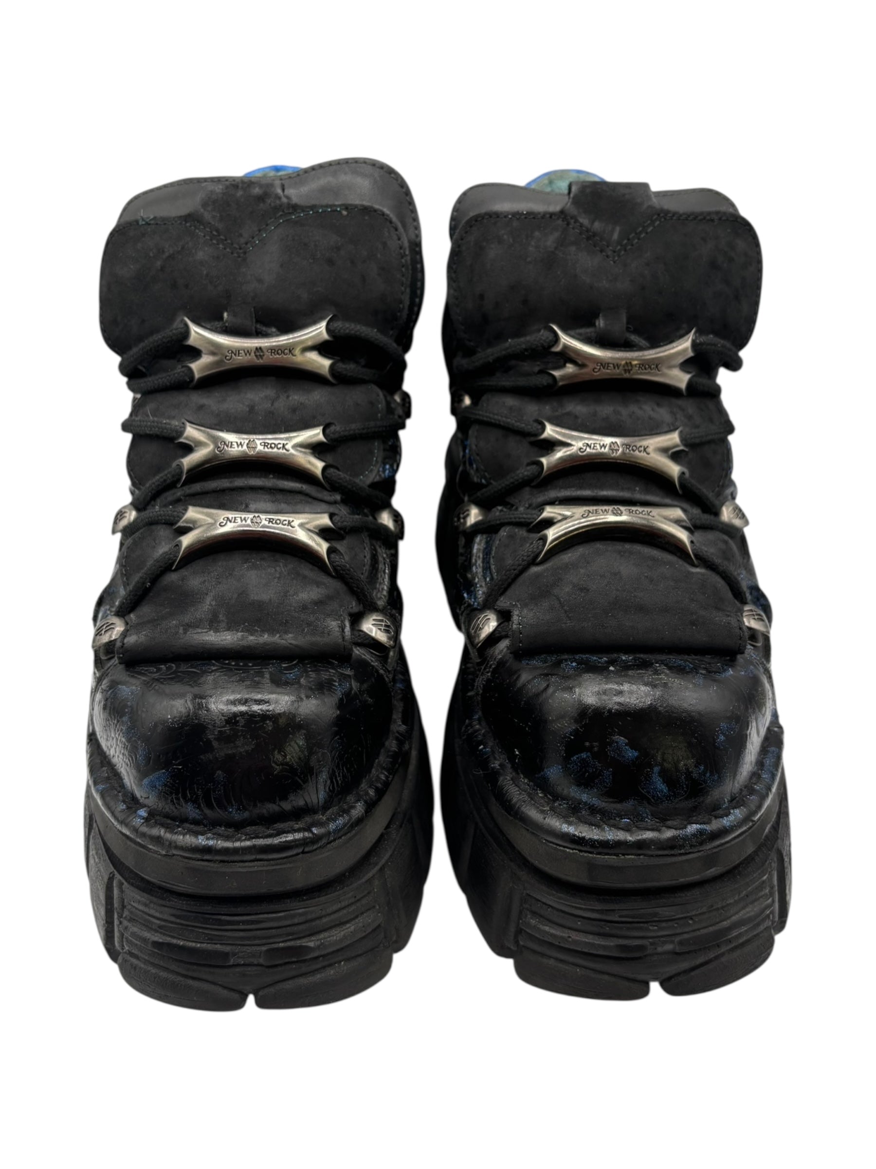 Rare vintage New Rock blue patterned M106 platform boots size 38