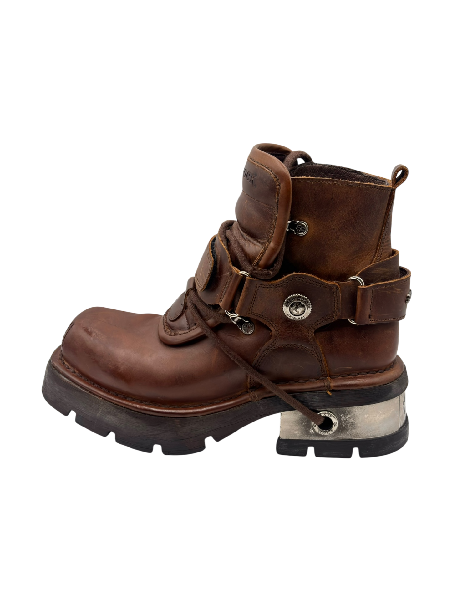 Vintage New Rock brown leather raised-heel ankle boots size 41