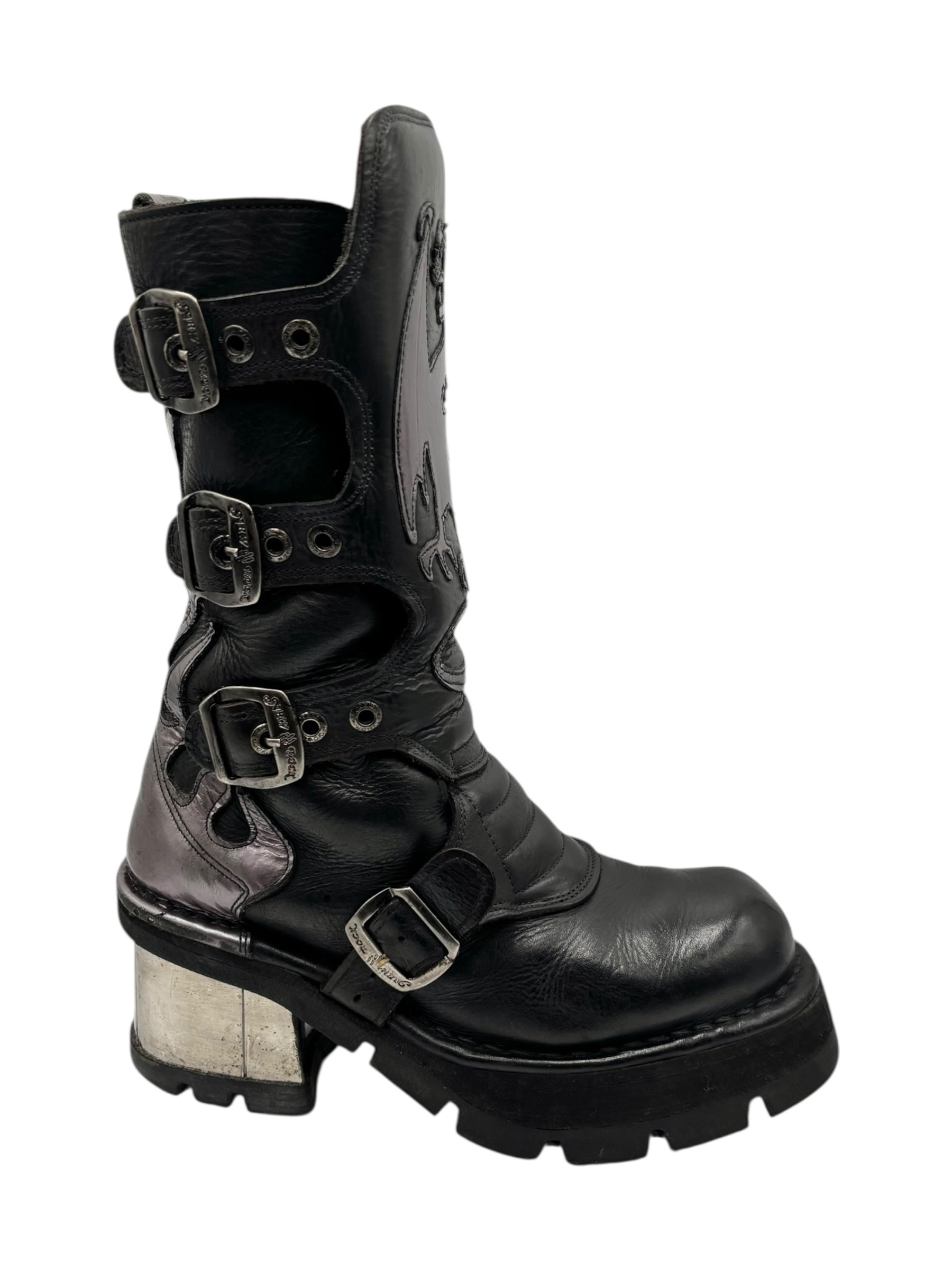 Vintage New Rock purple dragon mid-calf leather boots size 39