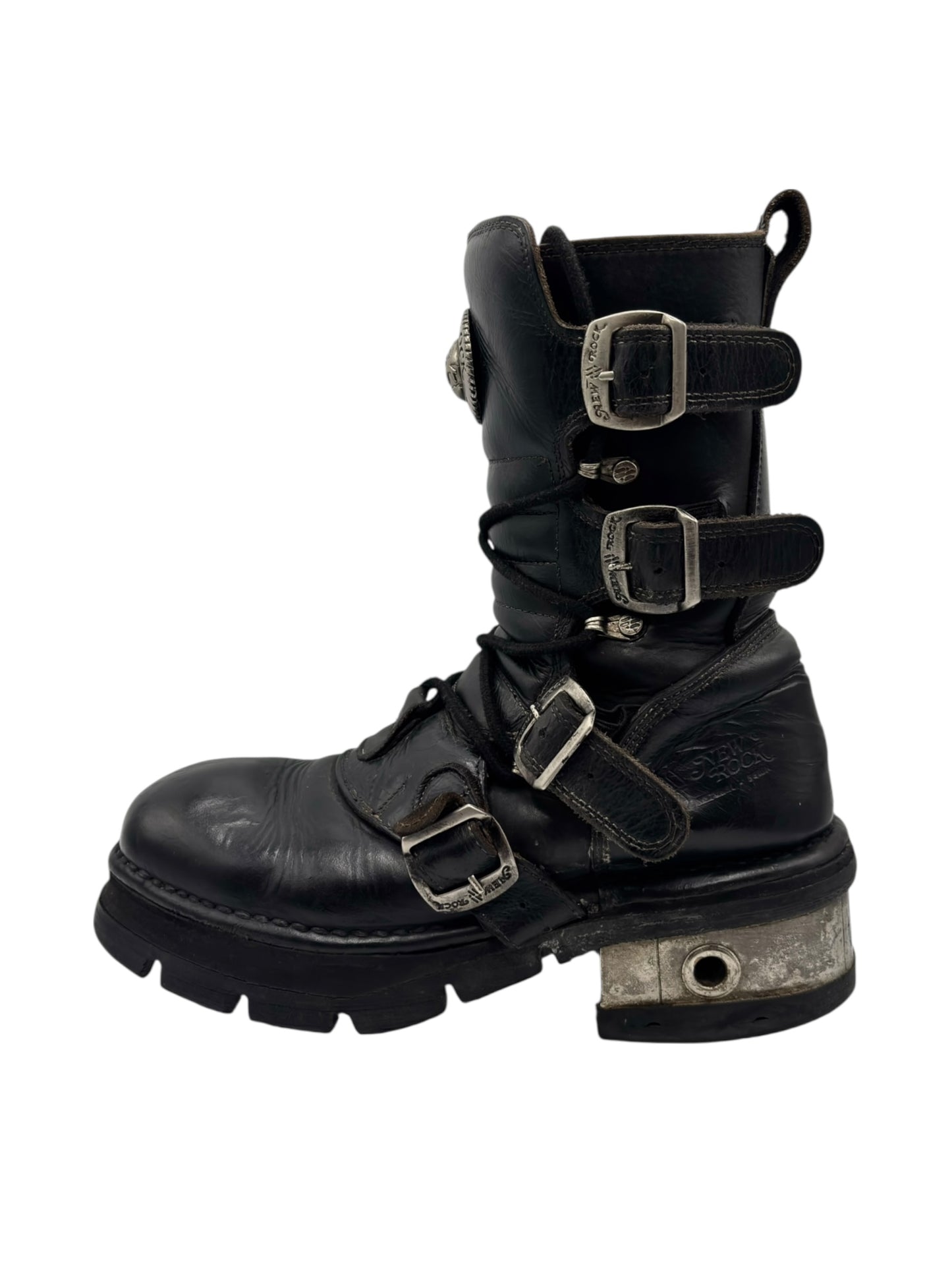 Vintage New Rock leather mid-calf raised heel boots size 41