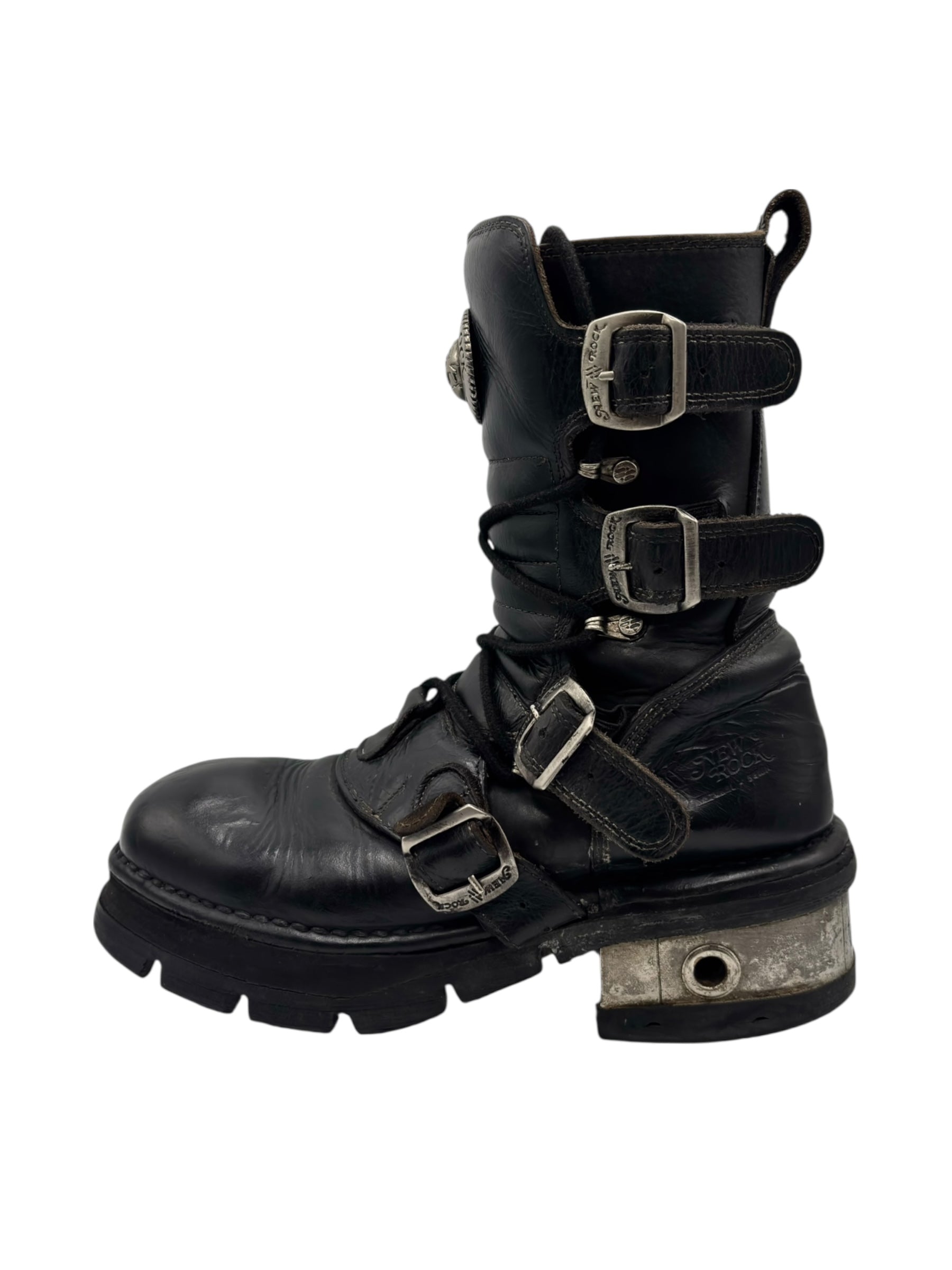 Vintage New Rock leather mid-calf raised heel boots size 41