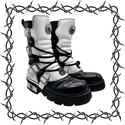 Vintage New Rock white black boots size 42