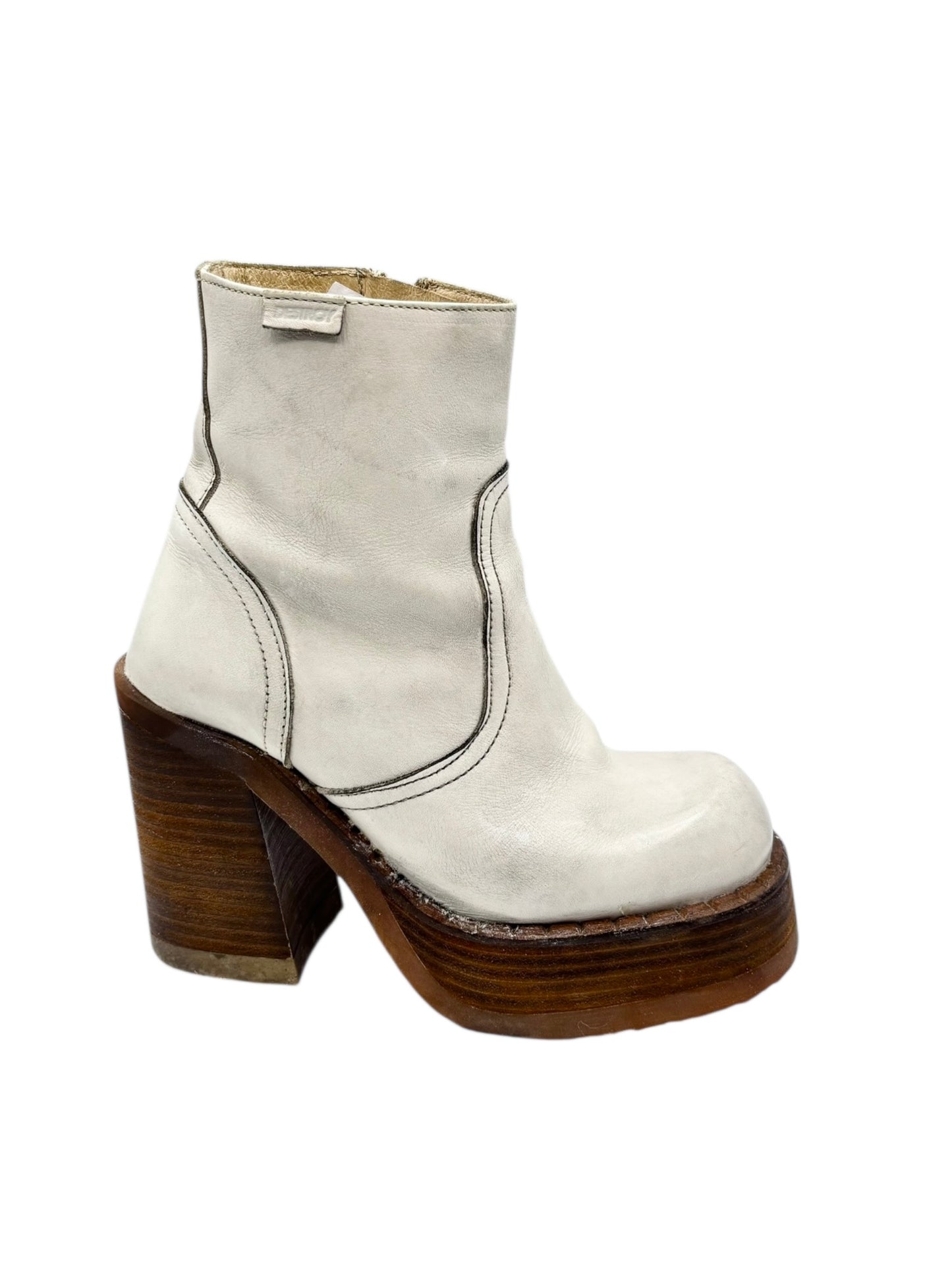 Beautiful vintage 90s Destroy ankle cream block platform boots size 35