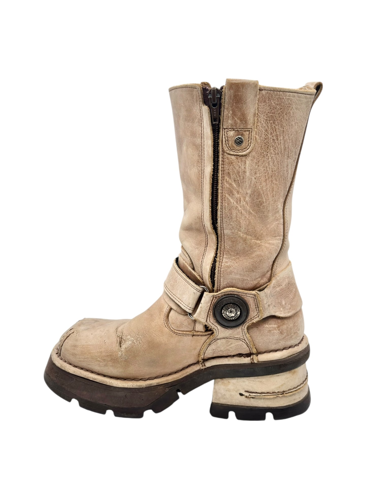 Vintage New Rock beige leather biker boots size 40