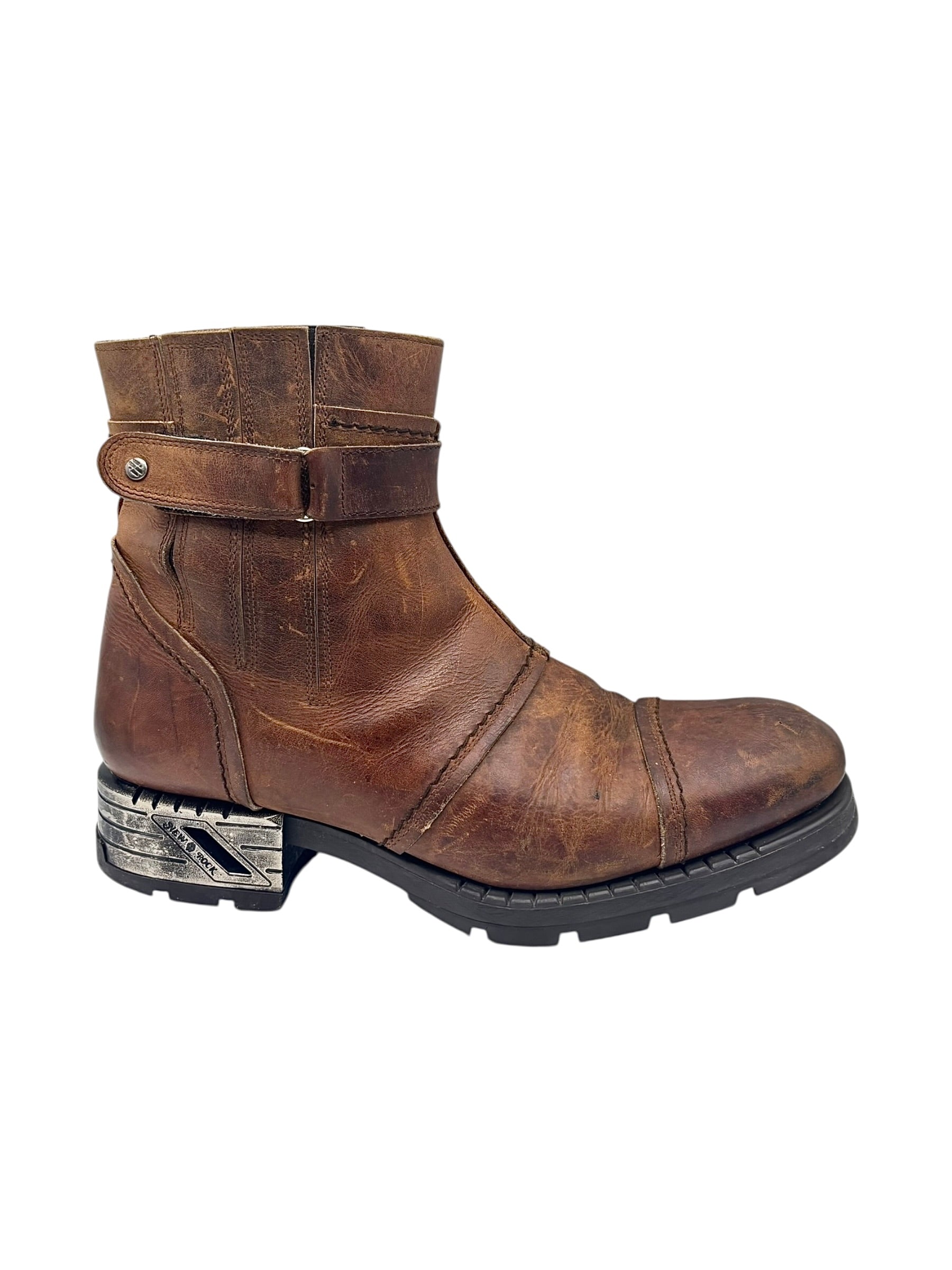 Vintage New Rock brown hand-made leather motorcycle boots. size 43