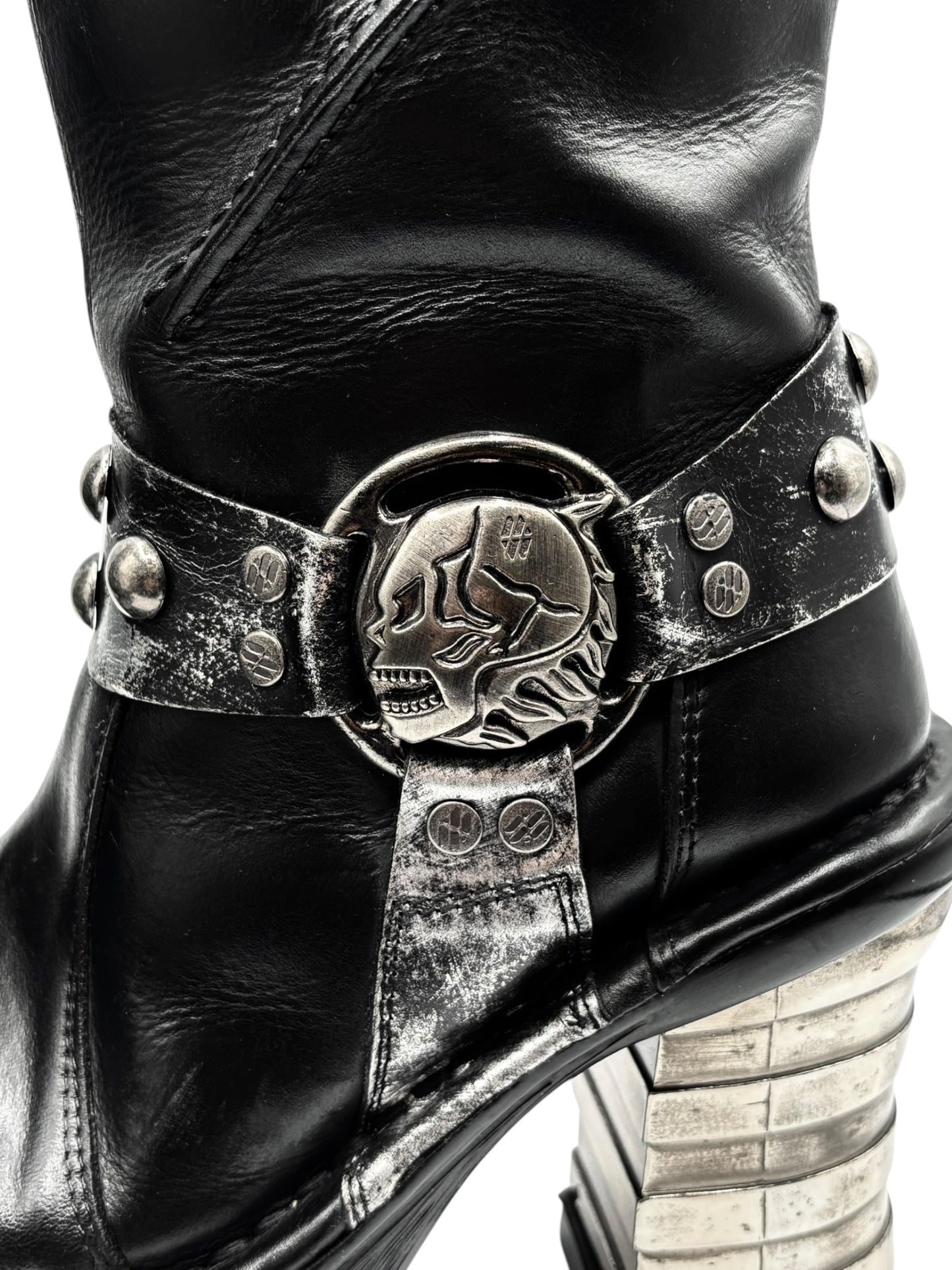 Vintage New Rock knee high round toe leather boots size 38