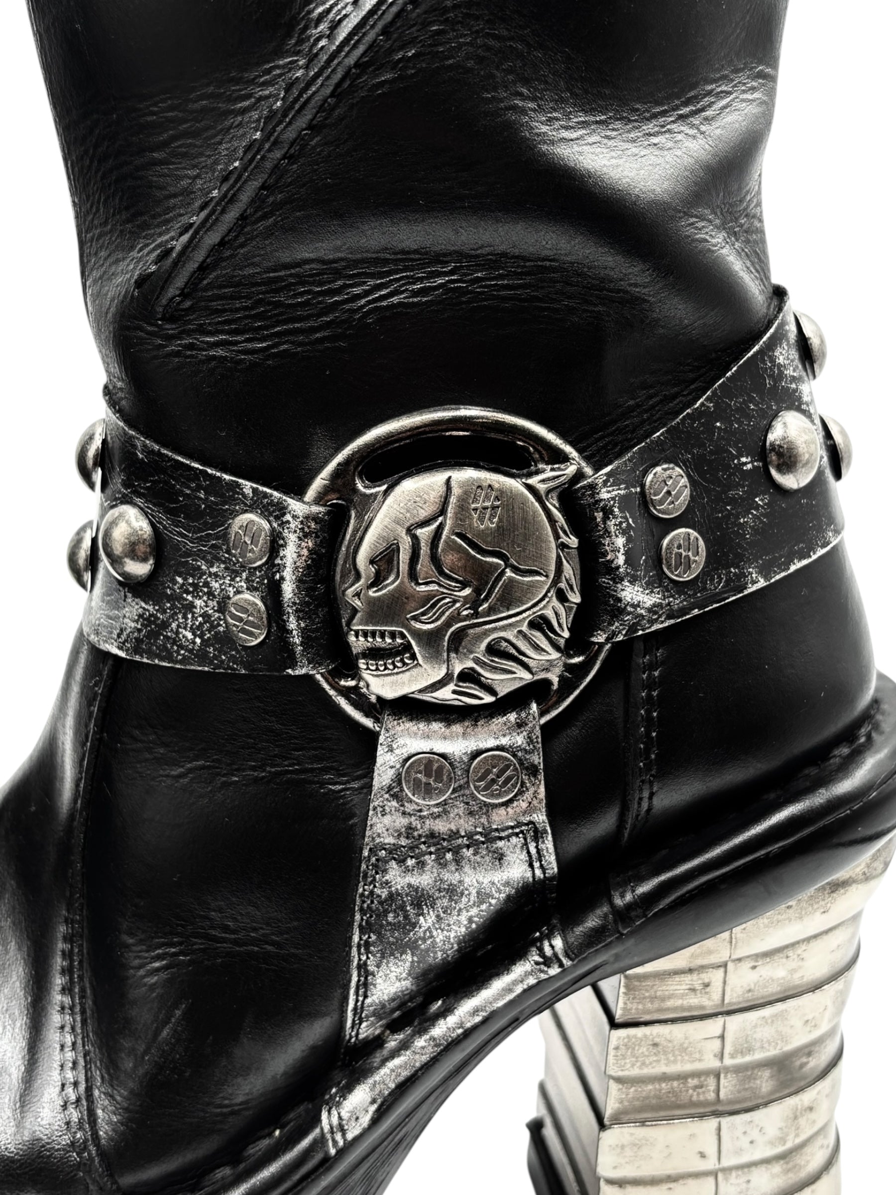 Vintage New Rock knee high round toe leather boots size 38