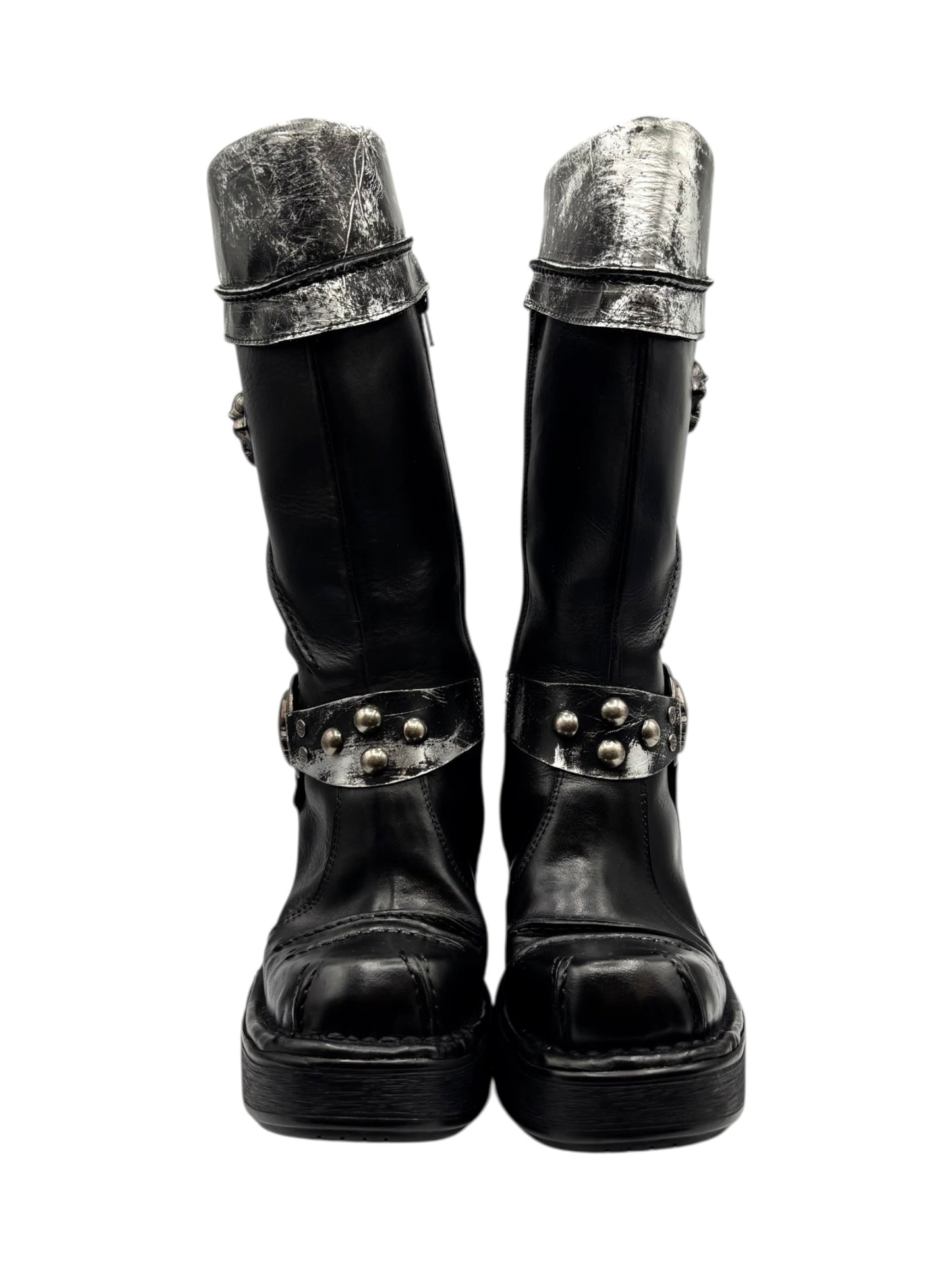 Vintage New Rock knee high round toe leather boots size 38