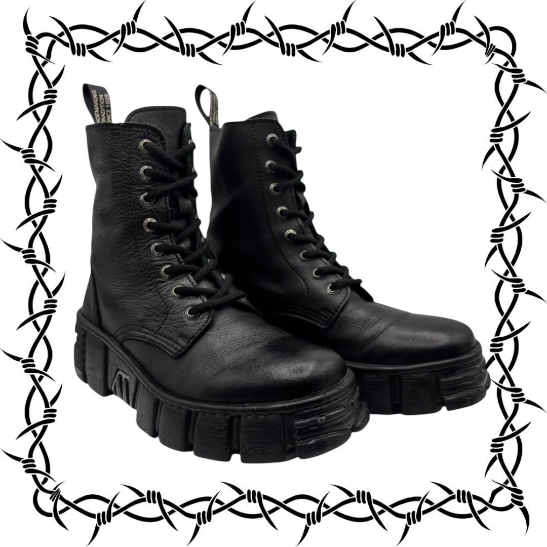 New Rock mili lace-up leather platform boots size 38