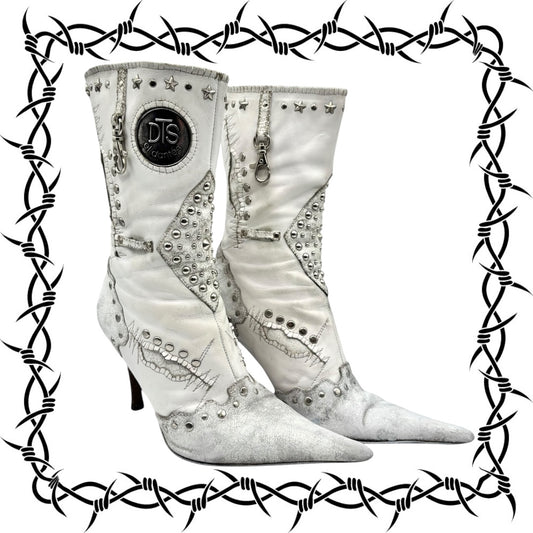 Beautiful vintage El Dantes white colored pointy leather boots size 37