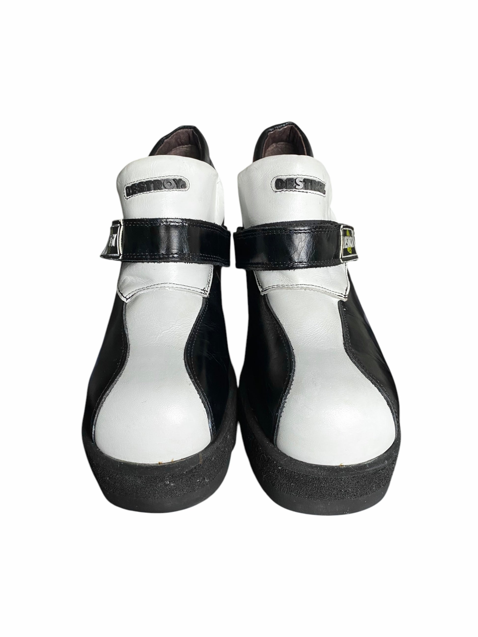 Vintage Destroy black and white leather loafers size 40