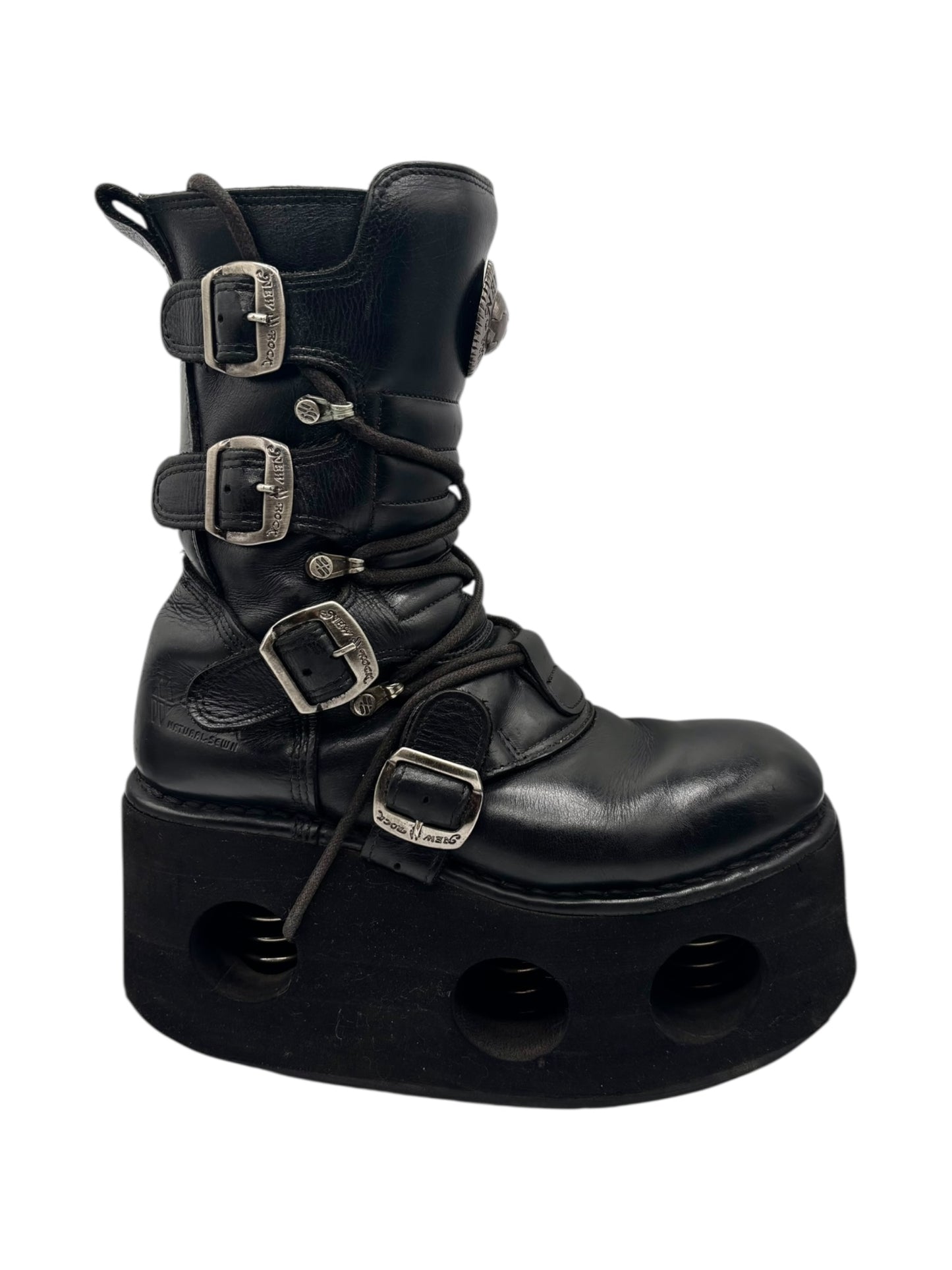 Vintage 90s New Rock mid-calf leather Neptuno platform boots size 40